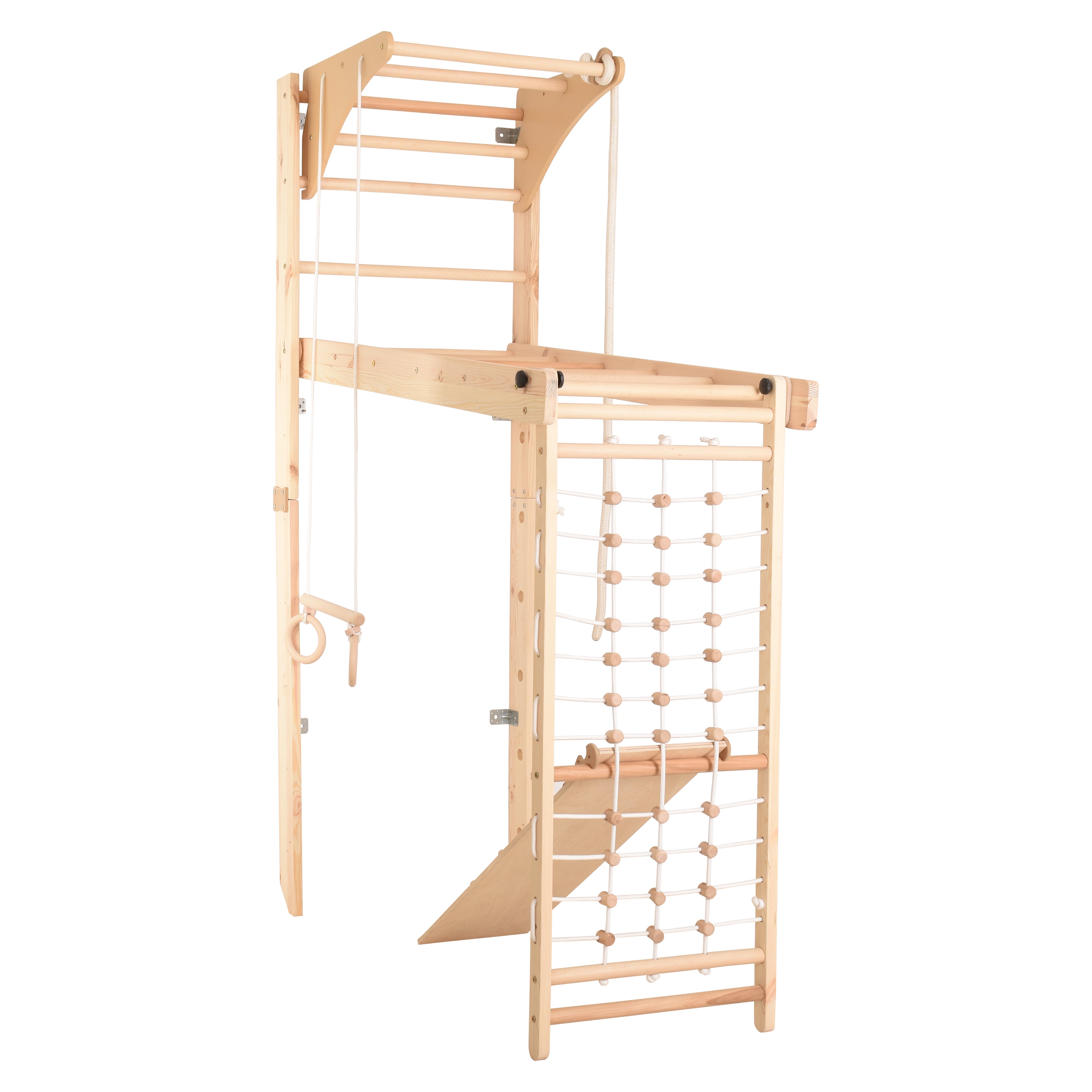 RINAGYM Kletterwand Indoor – Sprossenwand aus Holz mit Kletterseil – für gemeinsames Heimtraining von die ganze Familie