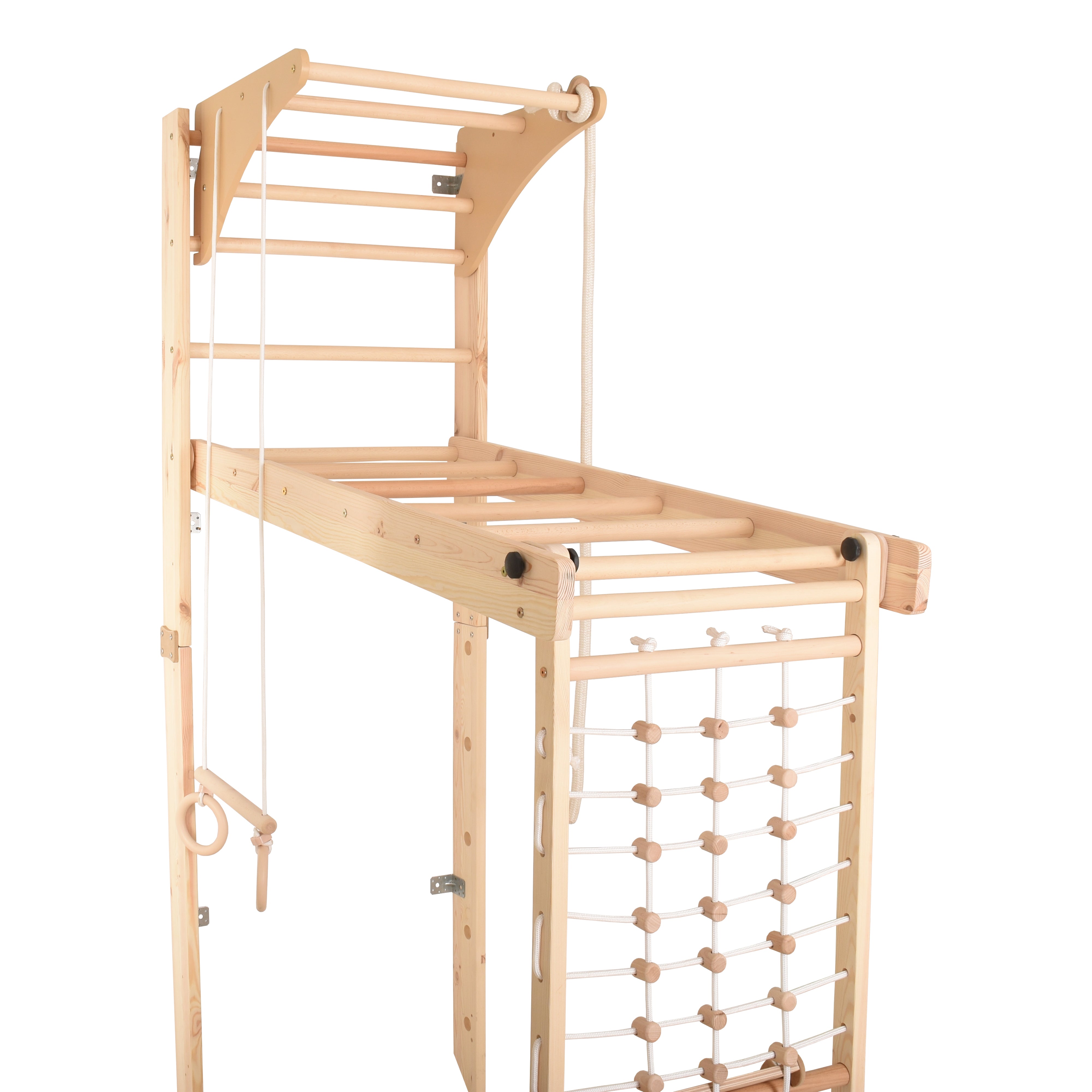 RINAGYM Kletterwand Indoor – Sprossenwand aus Holz mit Kletterseil – für gemeinsames Heimtraining von die ganze Familie