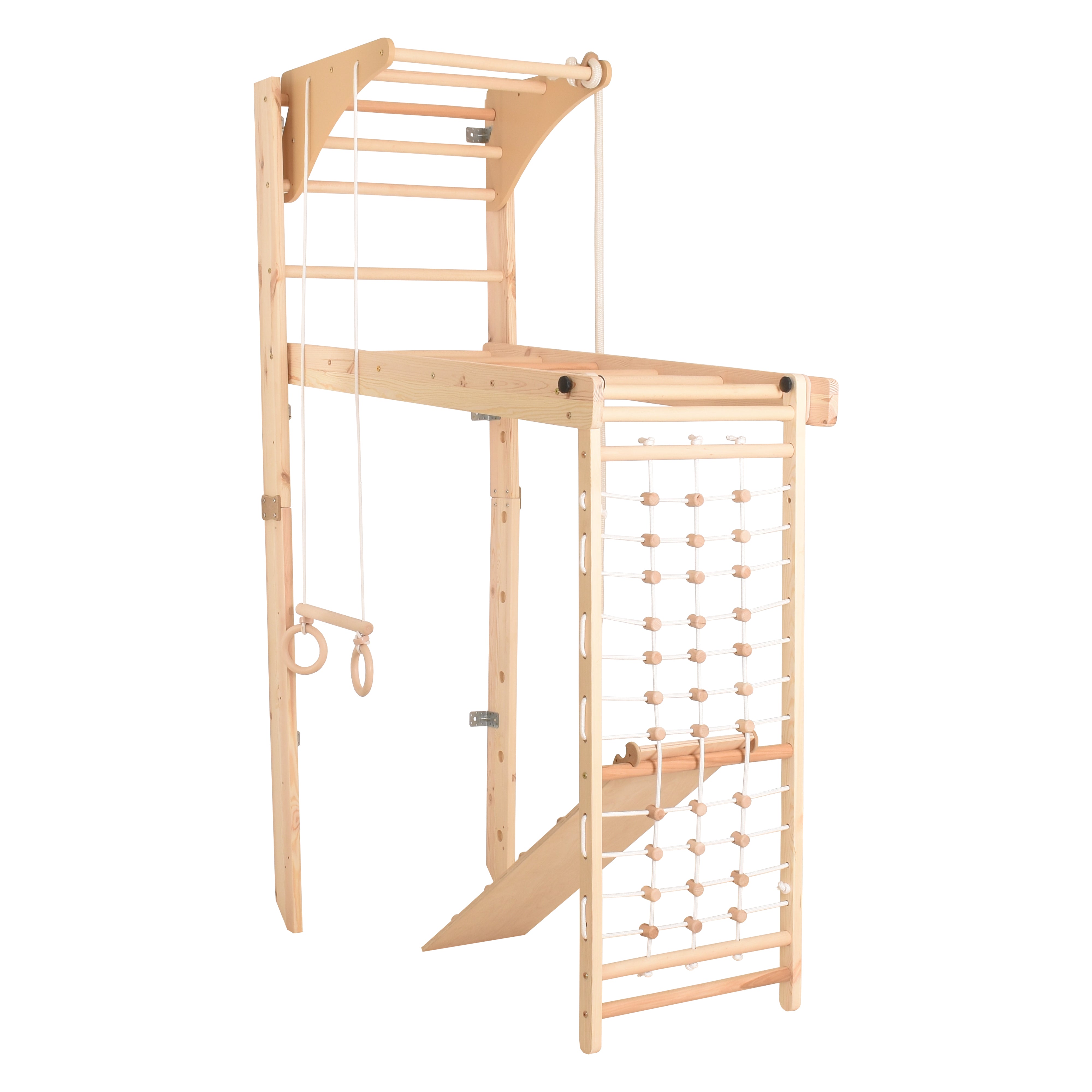 RINAGYM Kletterwand Indoor – Sprossenwand aus Holz mit Kletterseil – für gemeinsames Heimtraining von die ganze Familie