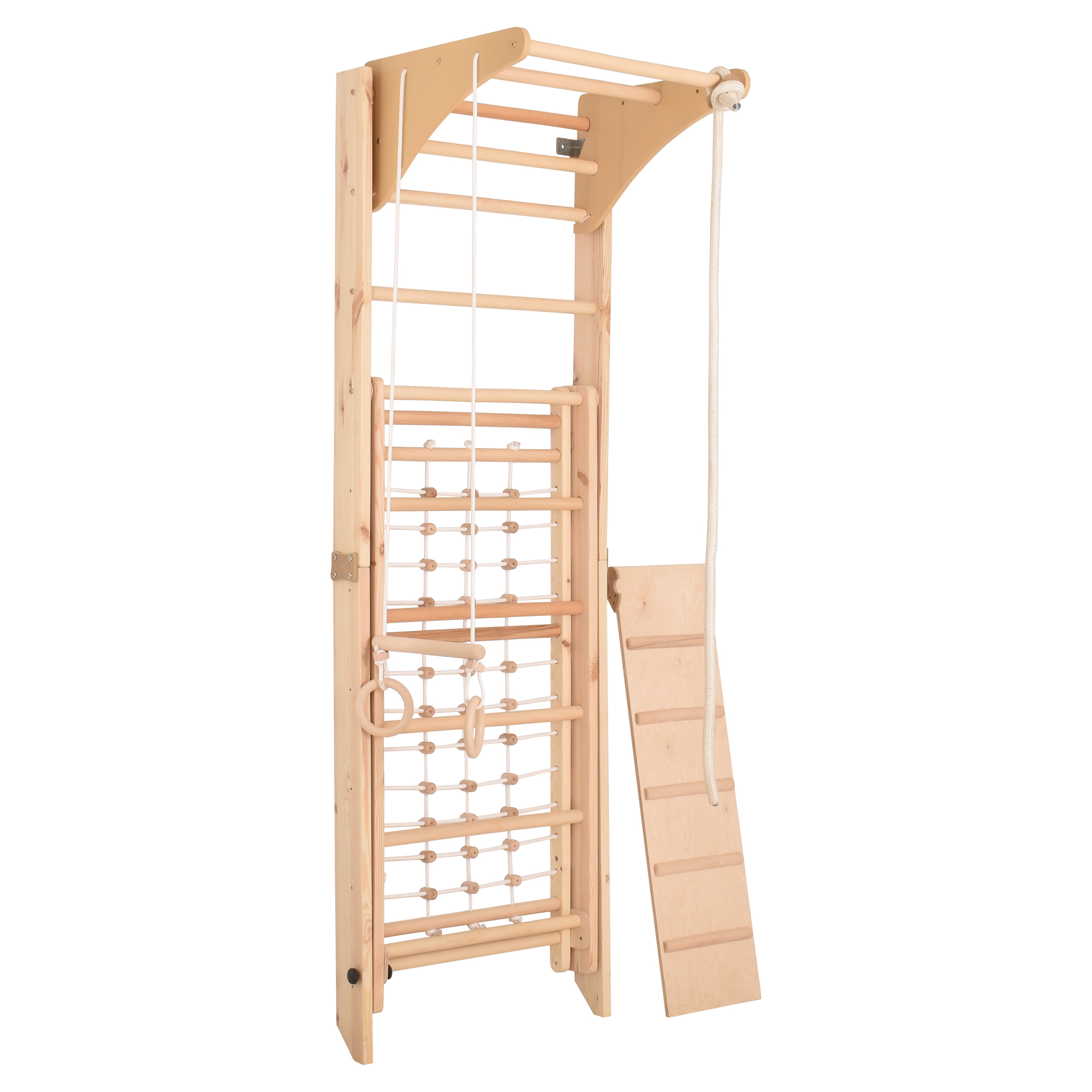 RINAGYM Kletterwand Indoor – Sprossenwand aus Holz mit Kletterseil – für gemeinsames Heimtraining von die ganze Familie