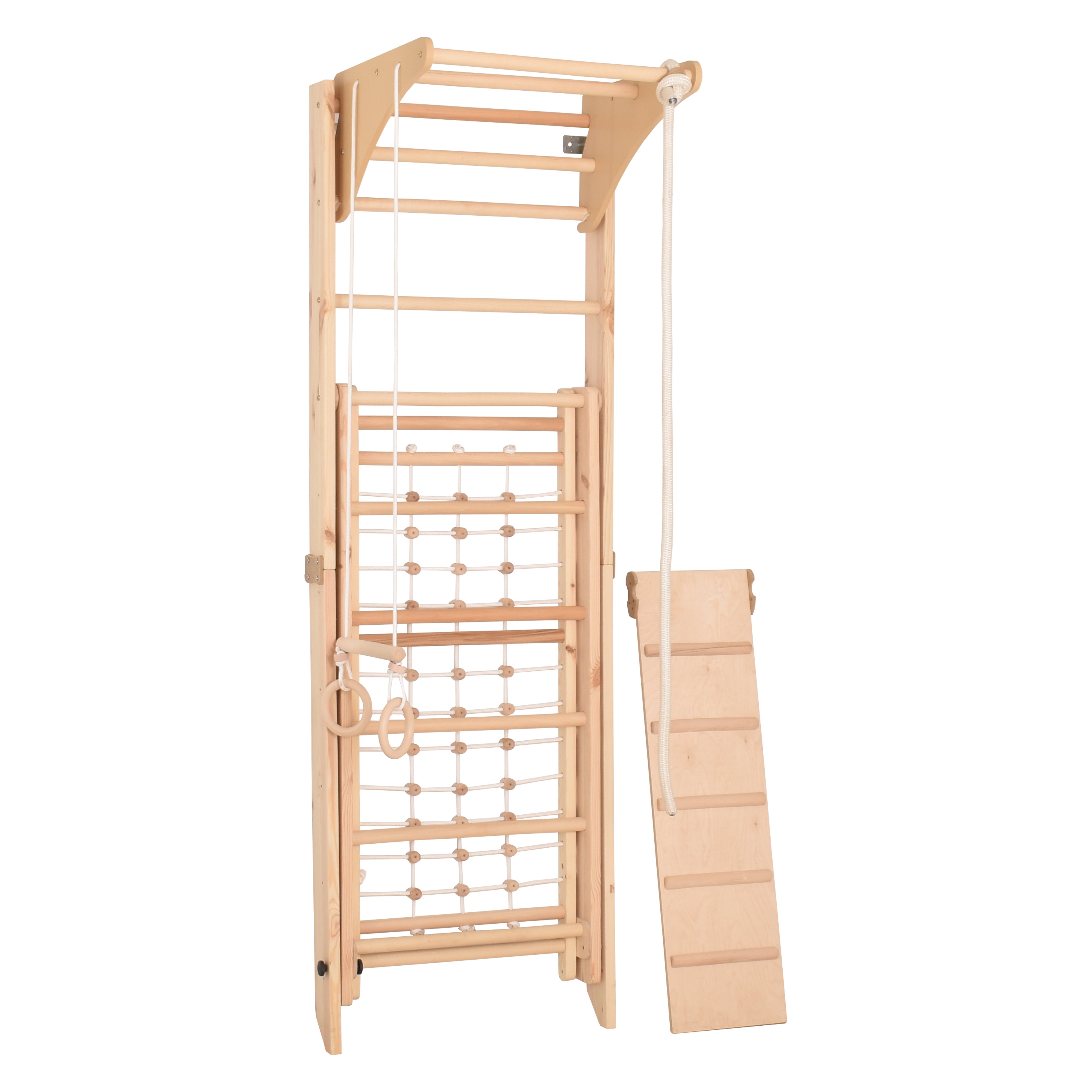 RINAGYM Kletterwand Indoor – Sprossenwand aus Holz mit Kletterseil – für gemeinsames Heimtraining von die ganze Familie