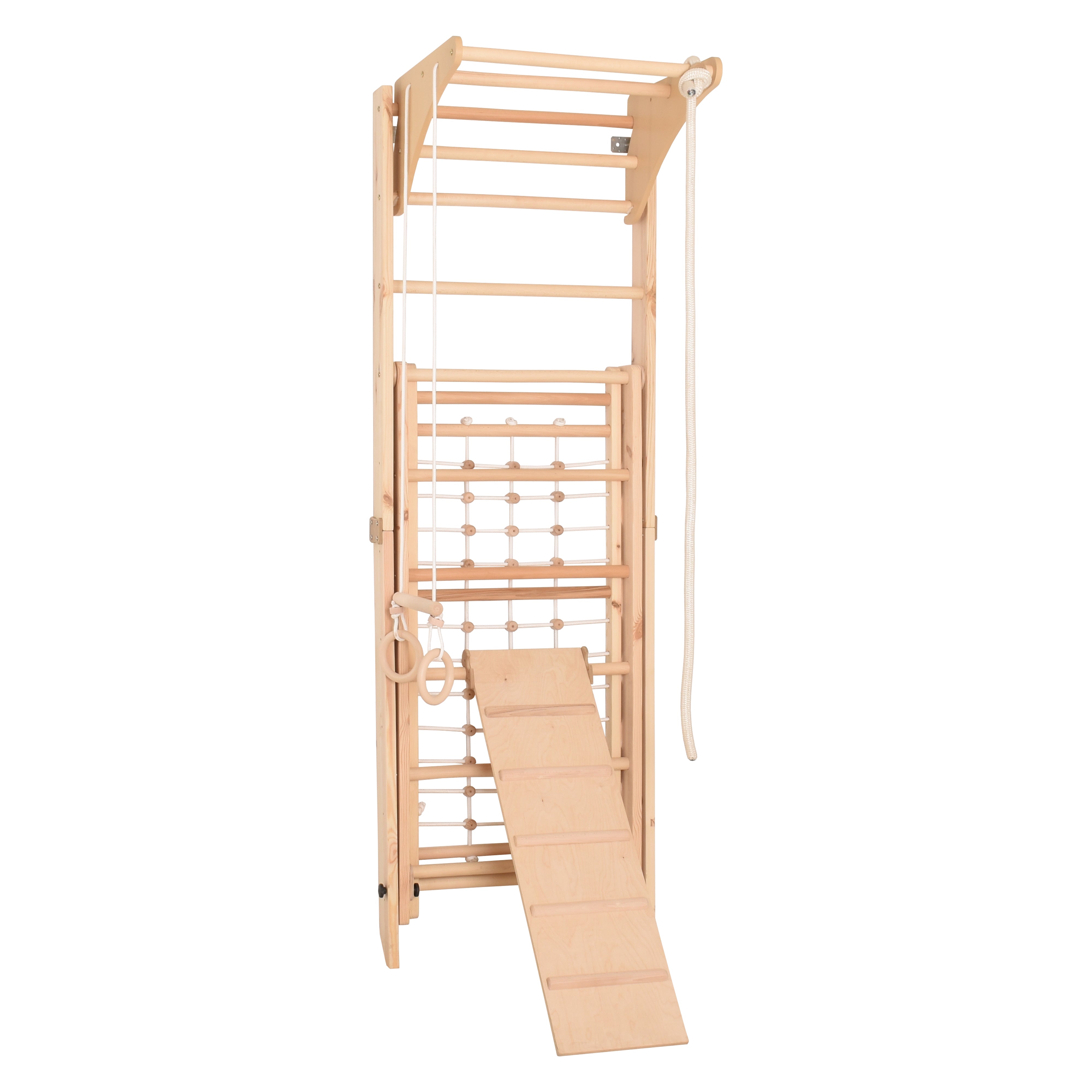 RINAGYM Kletterwand Indoor – Sprossenwand aus Holz mit Kletterseil – für gemeinsames Heimtraining von die ganze Familie