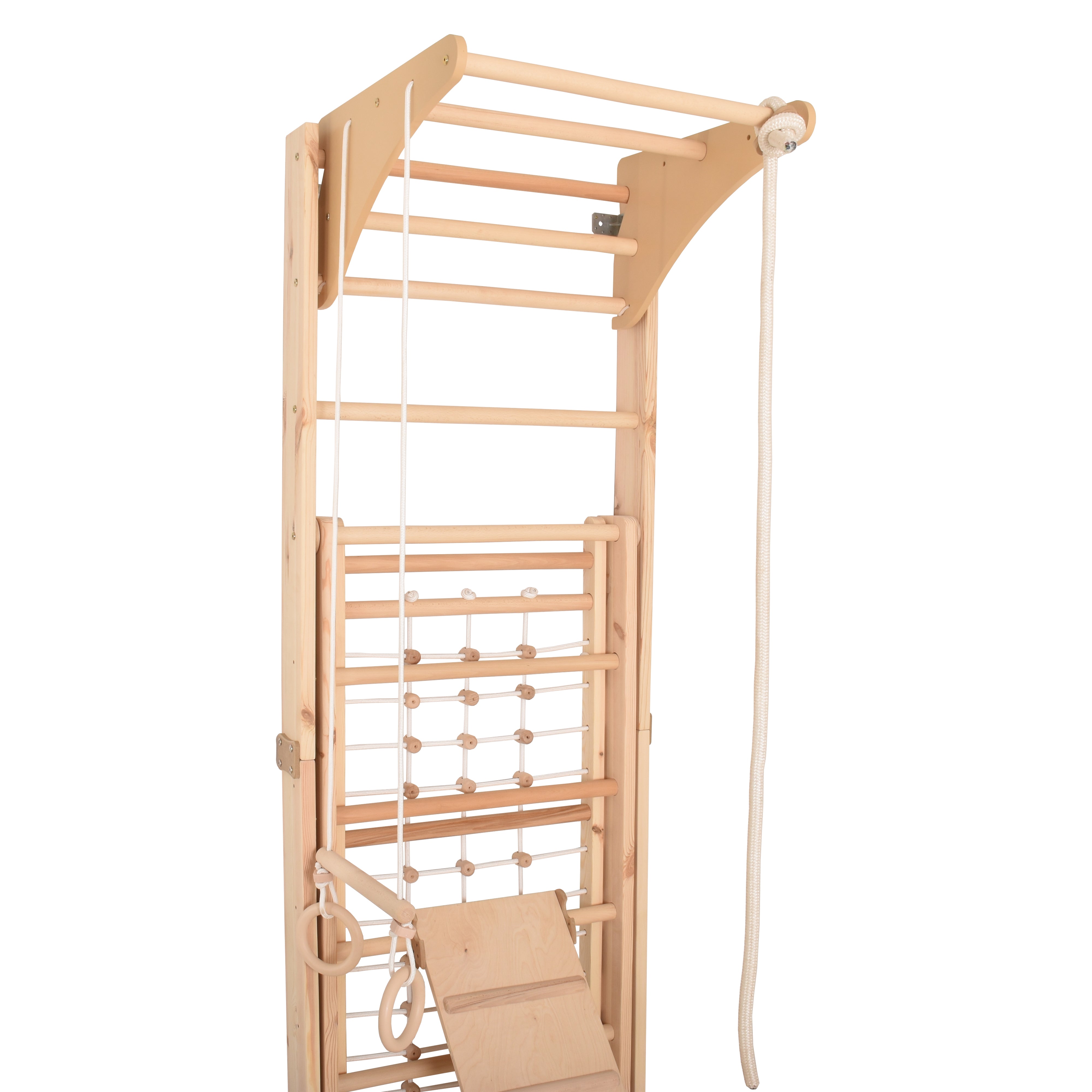 RINAGYM Kletterwand Indoor – Sprossenwand aus Holz mit Kletterseil – für gemeinsames Heimtraining von die ganze Familie