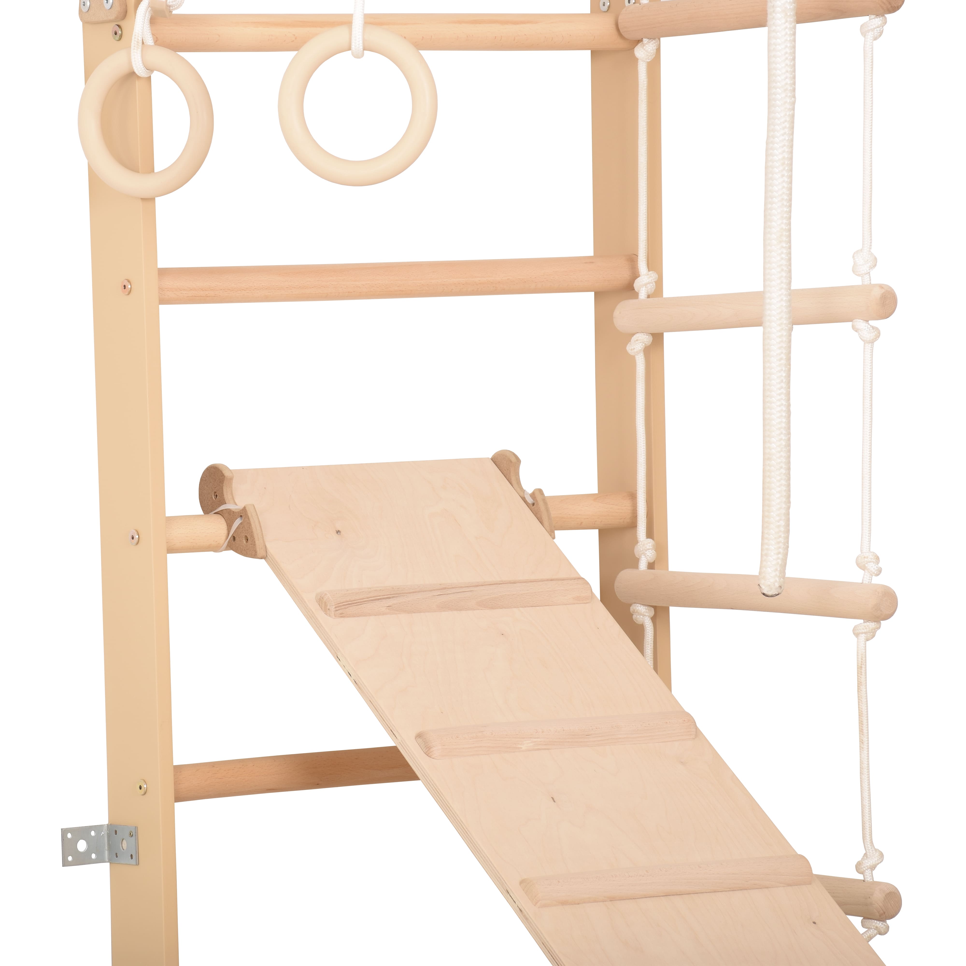 Sprossenwand für Heimtraining mit fixiertem Reck & Kletterbrett – Fitnessgerät für die ganze Familie – Kompakt & vielseitig (SPR B+slide)