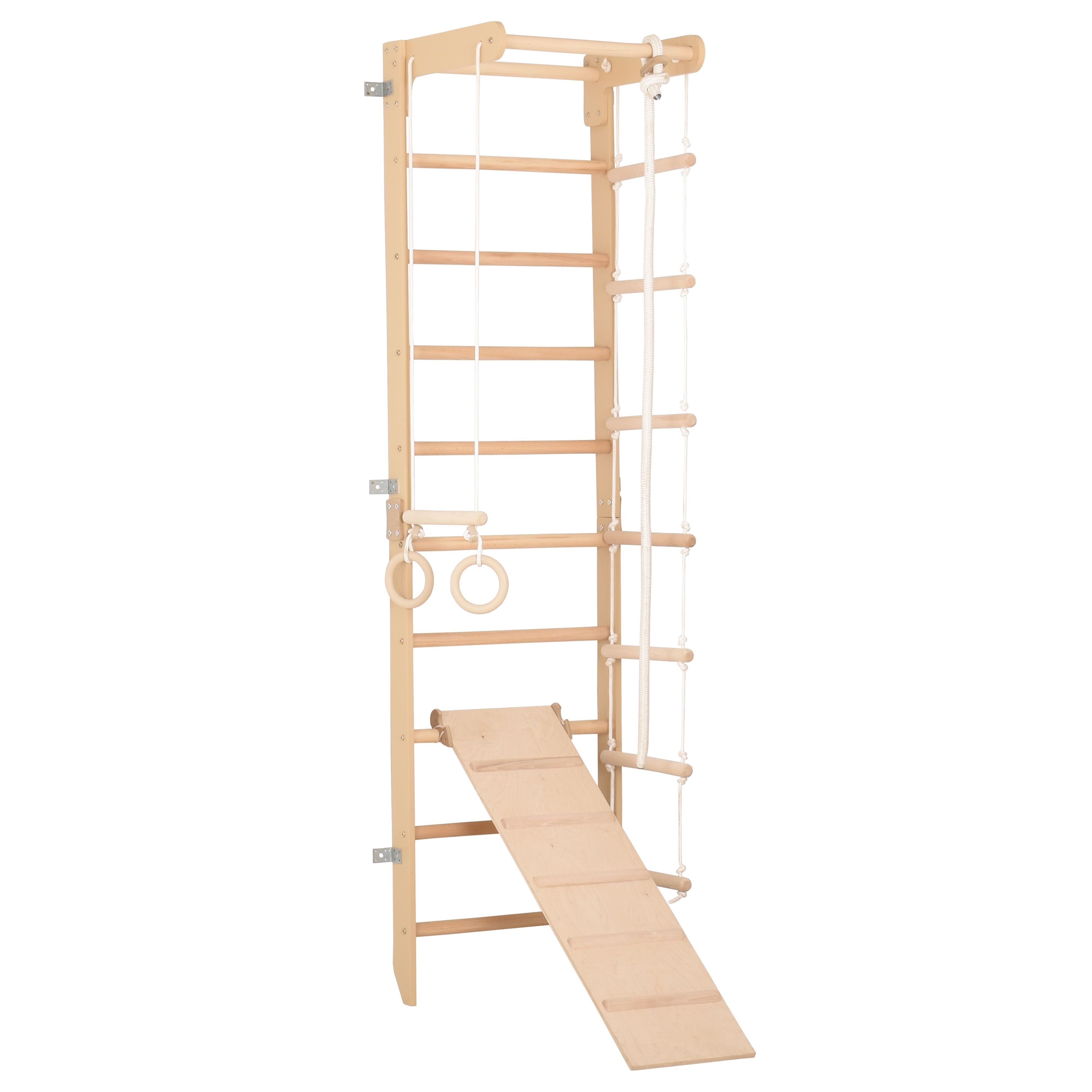 Sprossenwand für Heimtraining mit fixiertem Reck & Kletterbrett – Fitnessgerät für die ganze Familie – Kompakt & vielseitig (SPR B+slide)