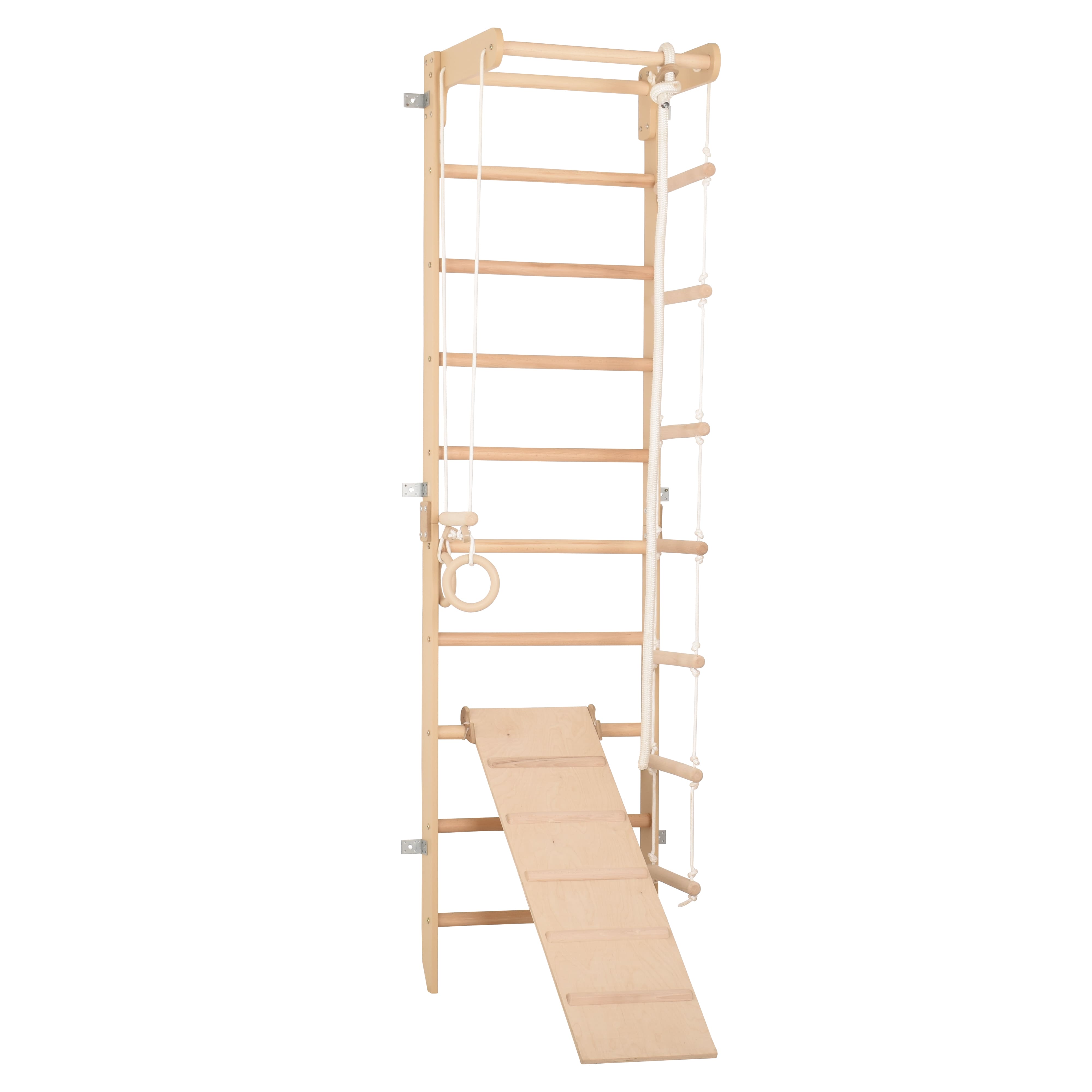 Sprossenwand für Heimtraining mit fixiertem Reck & Kletterbrett – Fitnessgerät für die ganze Familie – Kompakt & vielseitig (SPR B+slide)