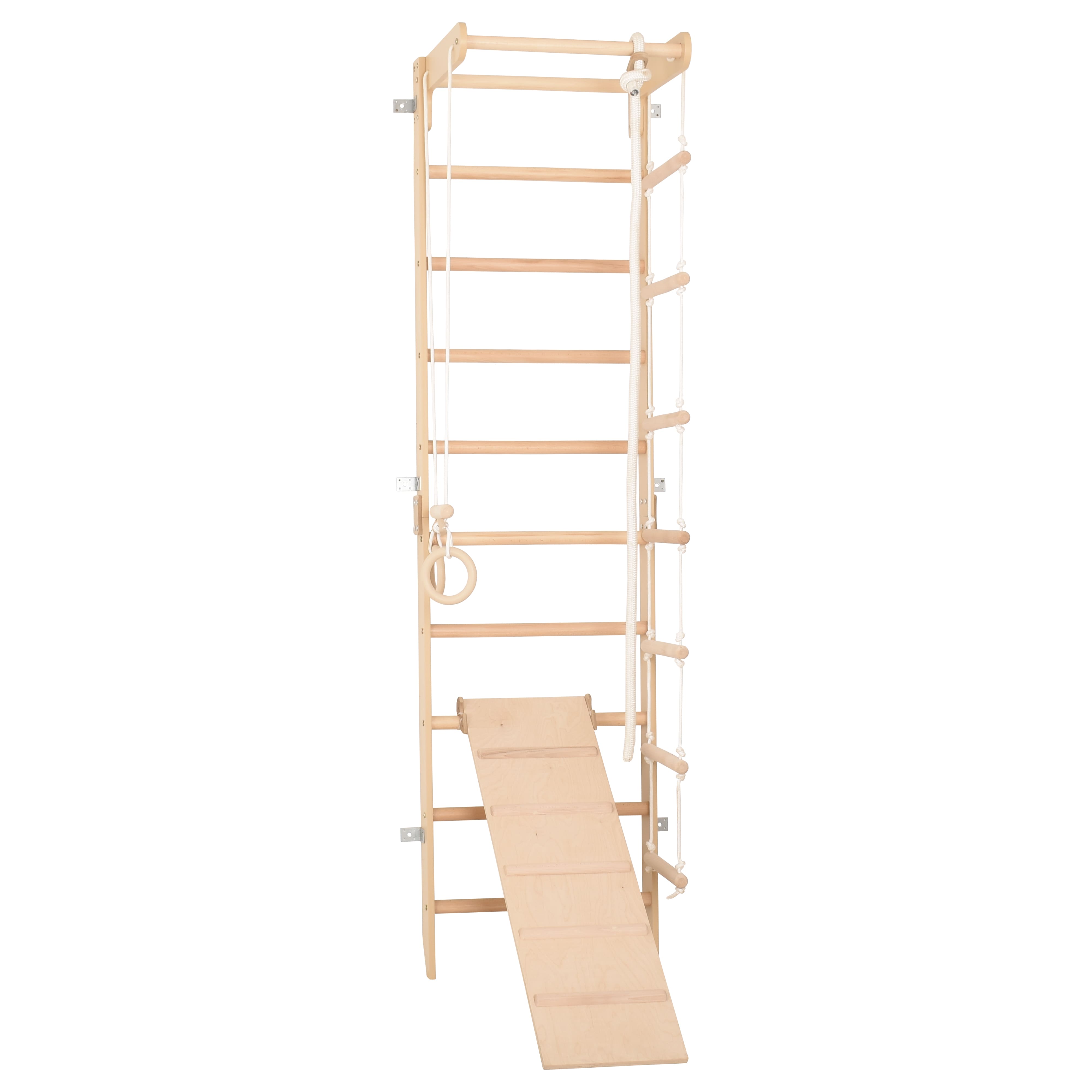 Sprossenwand für Heimtraining mit fixiertem Reck & Kletterbrett – Fitnessgerät für die ganze Familie – Kompakt & vielseitig (SPR B+slide)