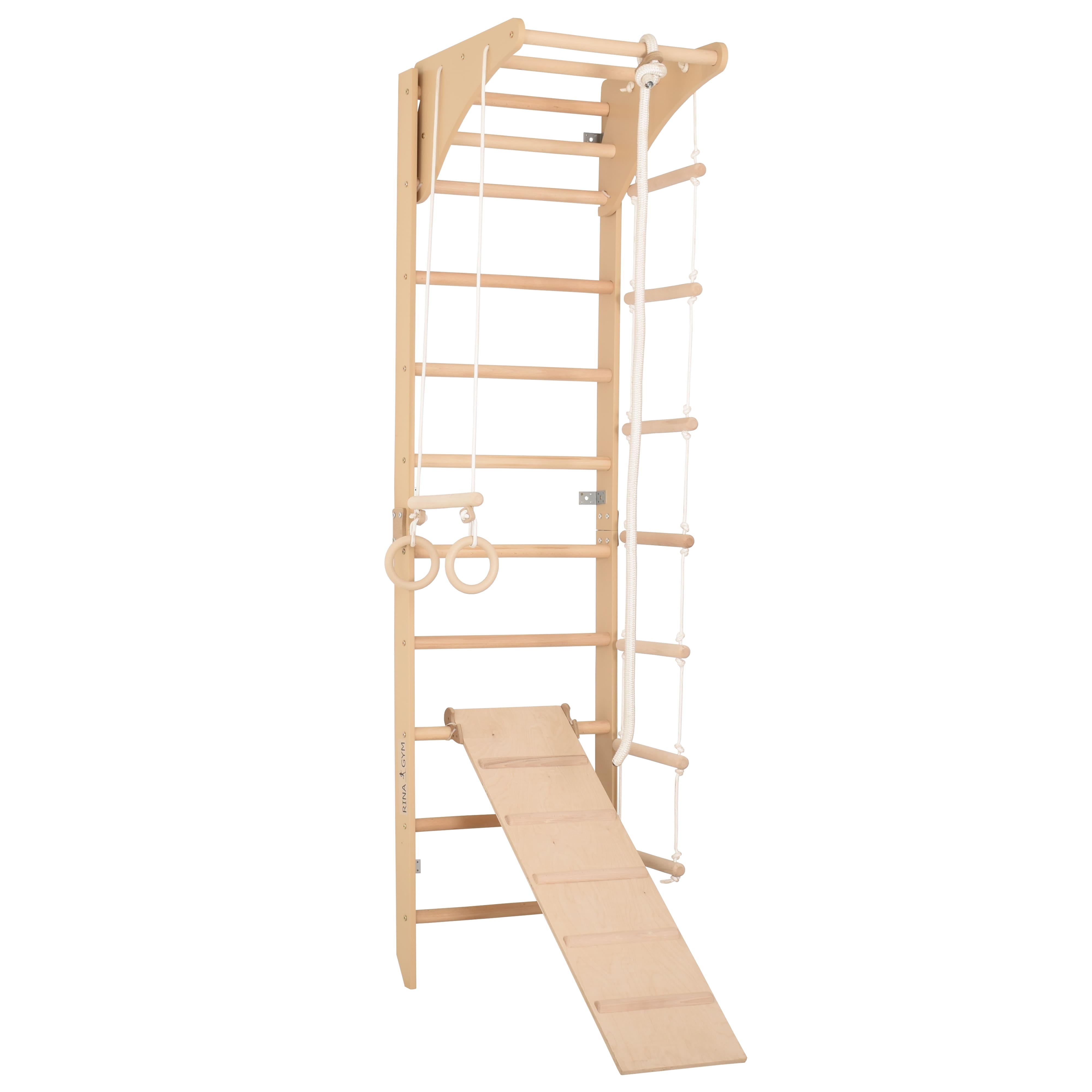 Sprossenwand für Heimtraining mit höhenverstellbarem Reck und zweiseitiger Kletterrampe – Indoor Fitnessgerät für die ganze Familie (SPR C+slide)