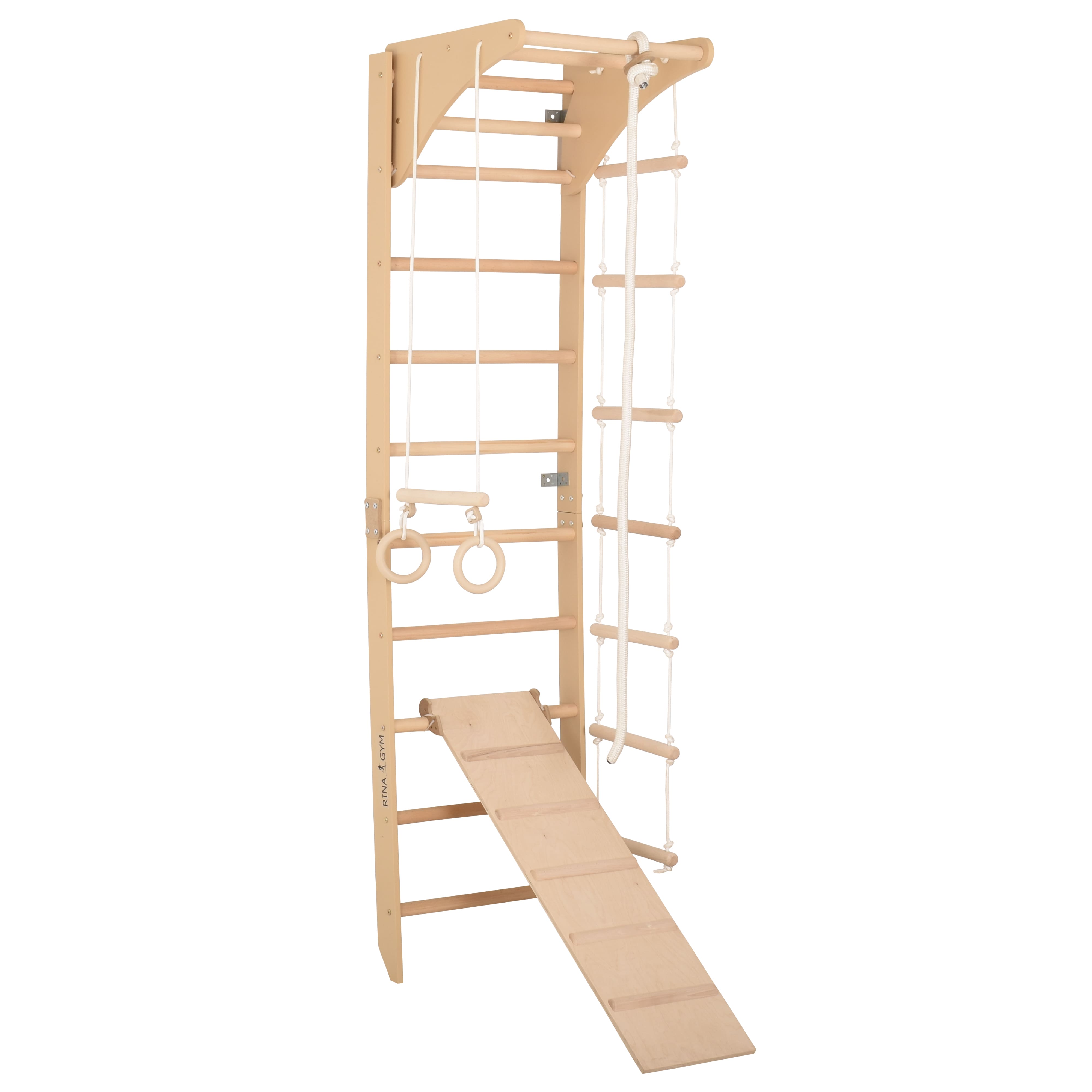 Sprossenwand für Heimtraining mit höhenverstellbarem Reck und zweiseitiger Kletterrampe – Indoor Fitnessgerät für die ganze Familie (SPR C+slide)