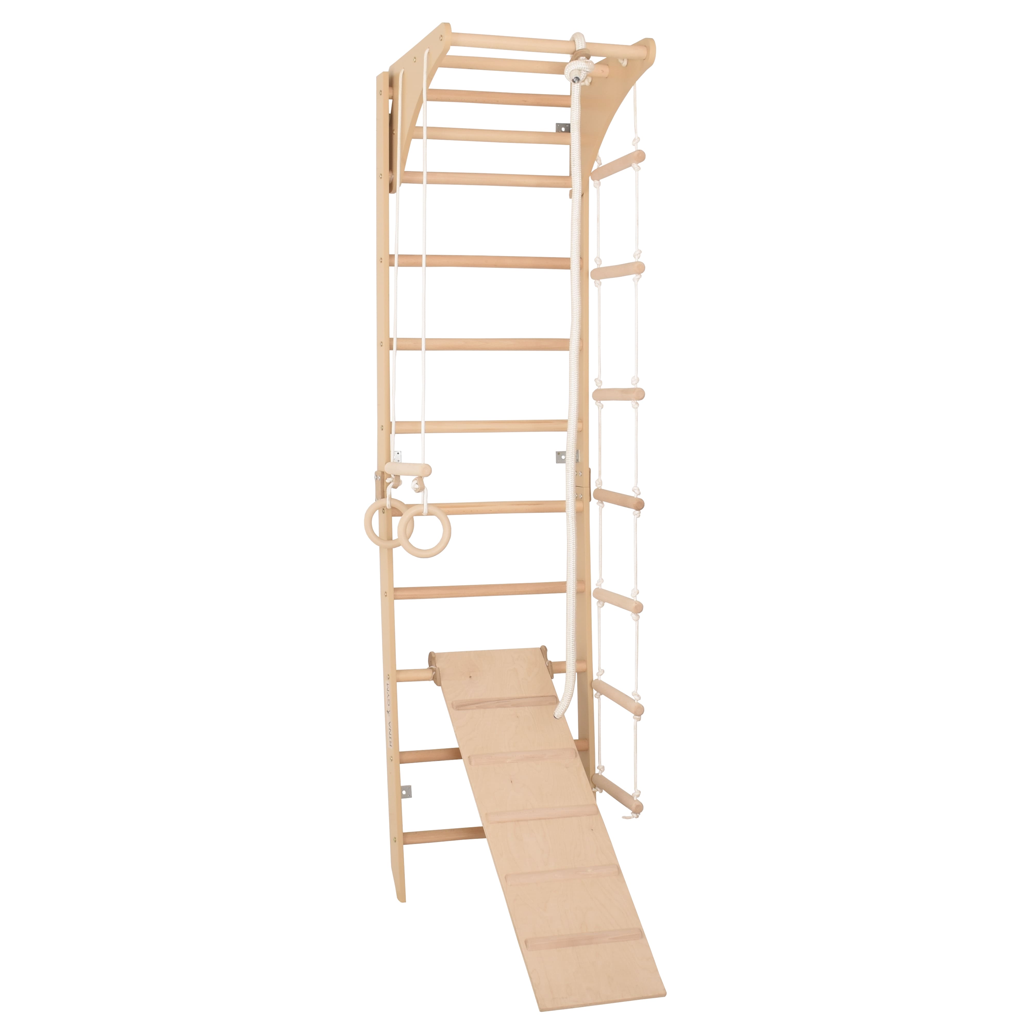 Sprossenwand für Heimtraining mit höhenverstellbarem Reck und zweiseitiger Kletterrampe – Indoor Fitnessgerät für die ganze Familie (SPR C+slide)