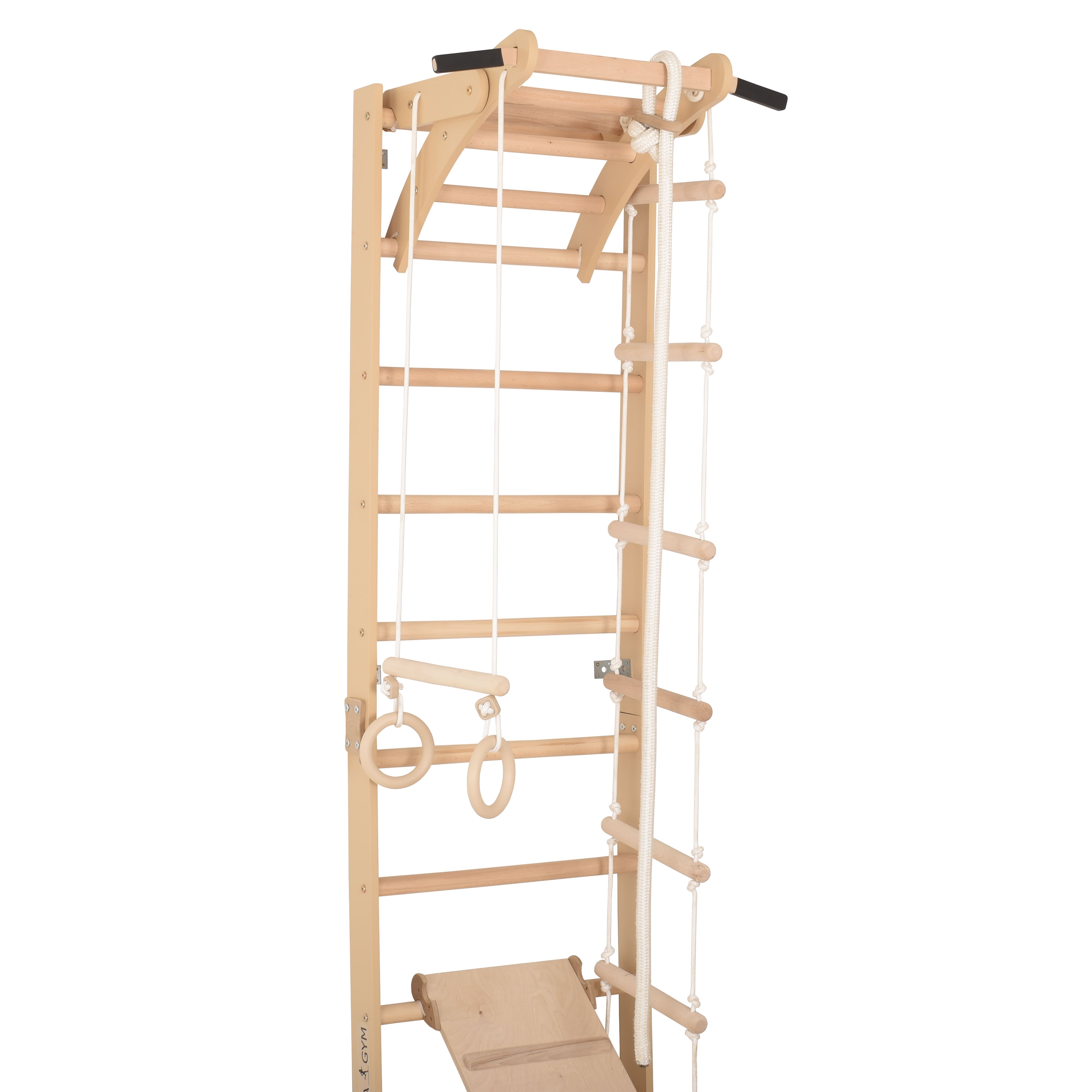 Sprossenwand für Heimtraining mit zweiseitiger Kletterrampe und höhenverstellbarem Reck – Indoor Fitnessgerät für die ganze Familie (SPR A+slide)