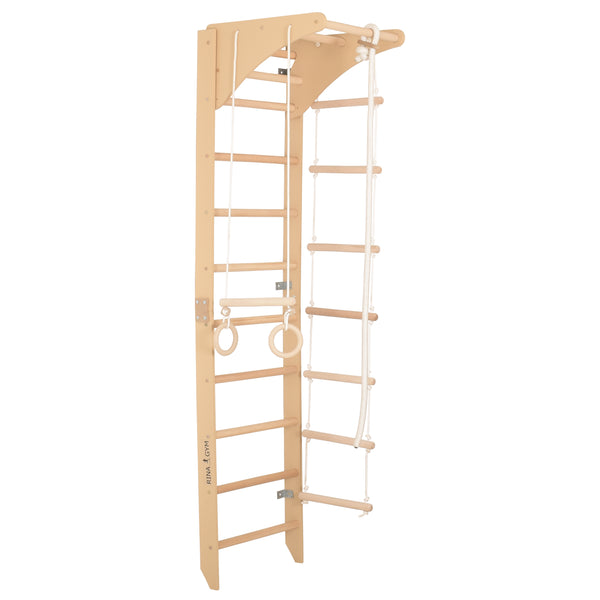 Indoor-Fitnesswand für Zuhause – Sprossenwand mit Reck, Kletterseil, Turnringen & Seilleiter für die ganze Familie (SPR C)