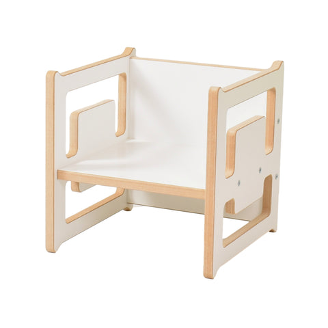 Reversible stool & chair with 3 seat heights - multifunctional children's stool - white wood