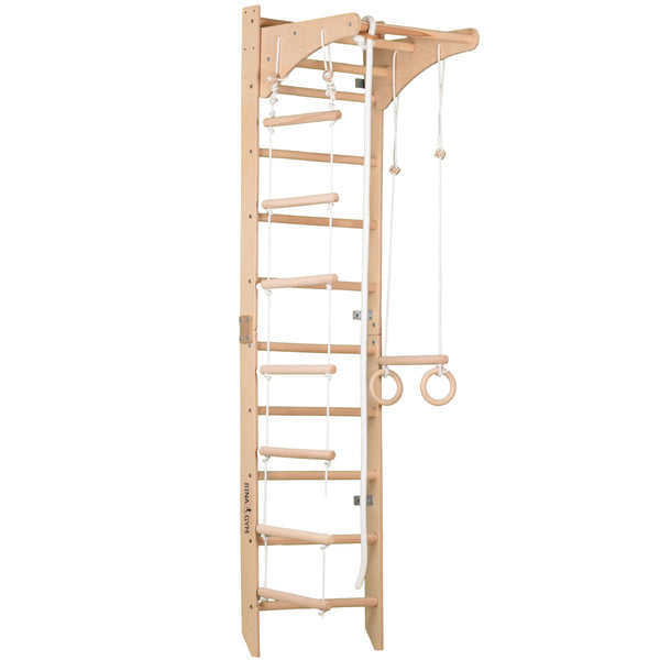 Mur de fitness intérieur RINAGYM – Échelle d'escalade avec barre de traction, corde, anneaux et échelle de corde – Pour toute la famille – Charge 100 kg (SPR C)