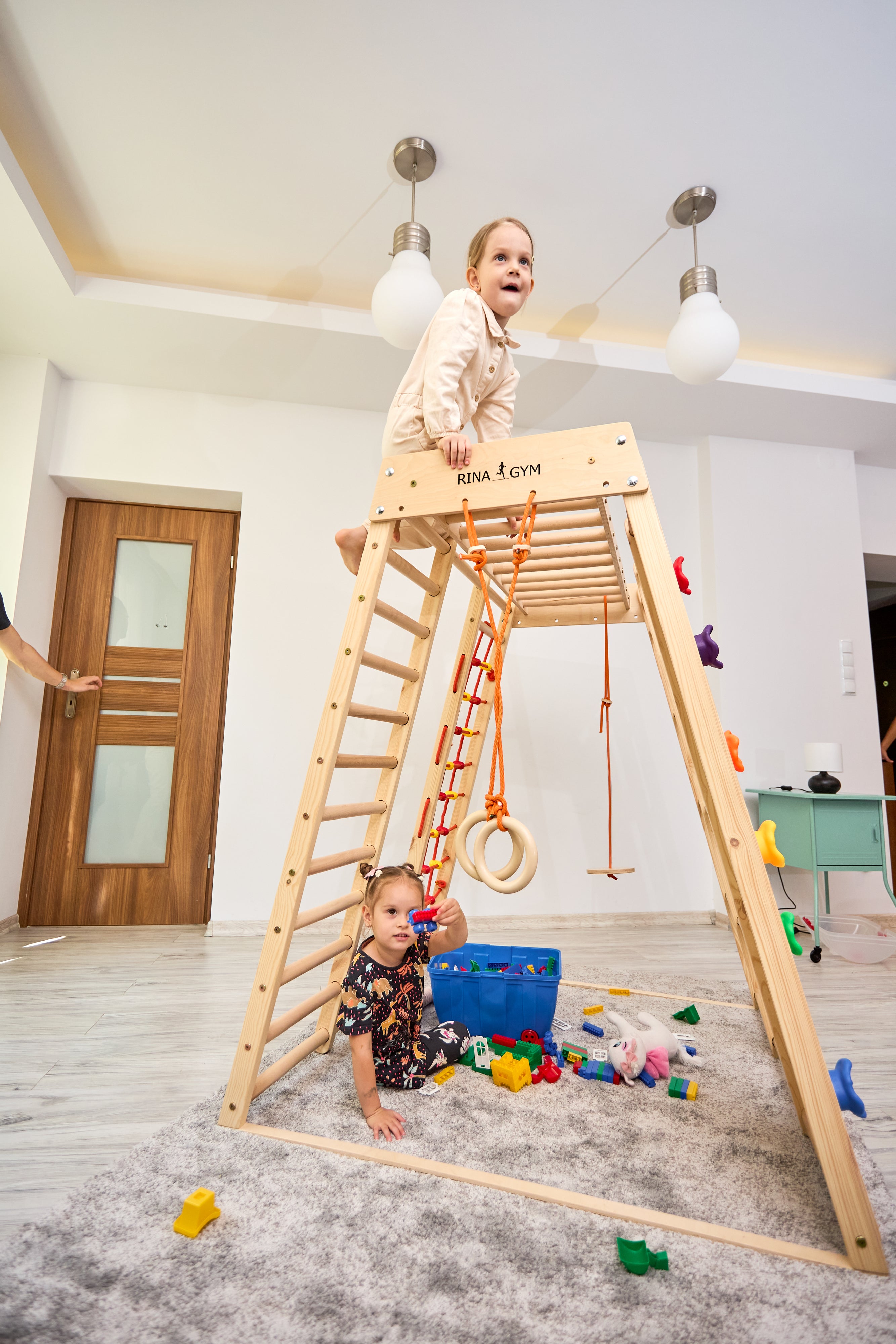 Strutture da arrampicata multifunzionali, strutture da arrampicata per bambini, parco giochi al coperto in legno per bambini, legno massiccio per i più piccoli (3)