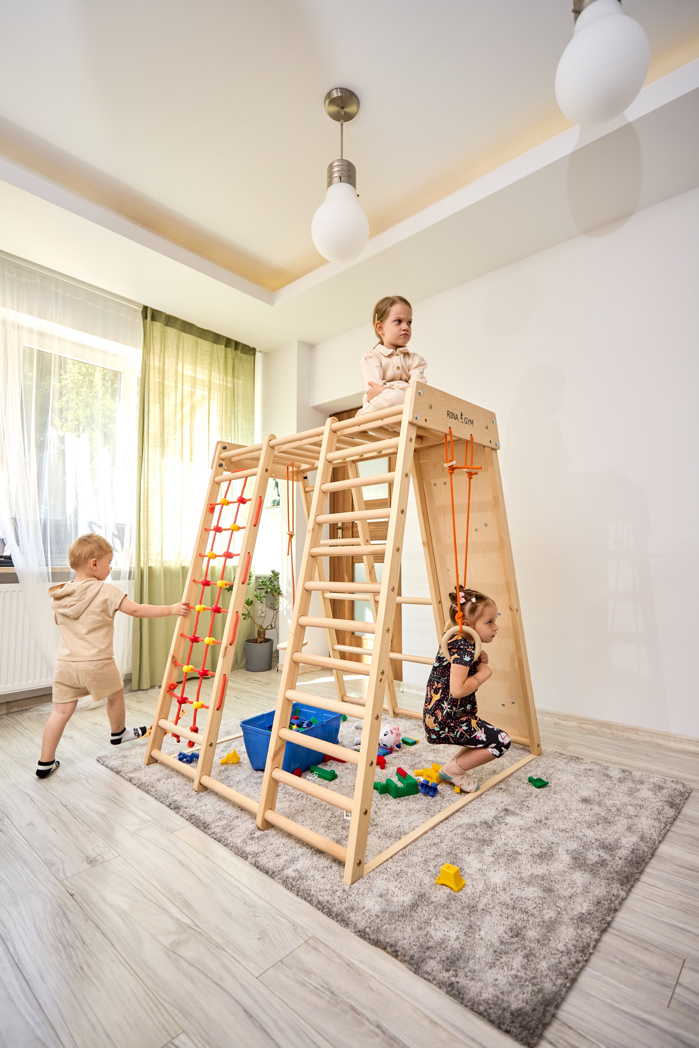 Strutture da arrampicata multifunzionali, strutture da arrampicata per bambini, parco giochi al coperto in legno per bambini, legno massiccio per i più piccoli (3)