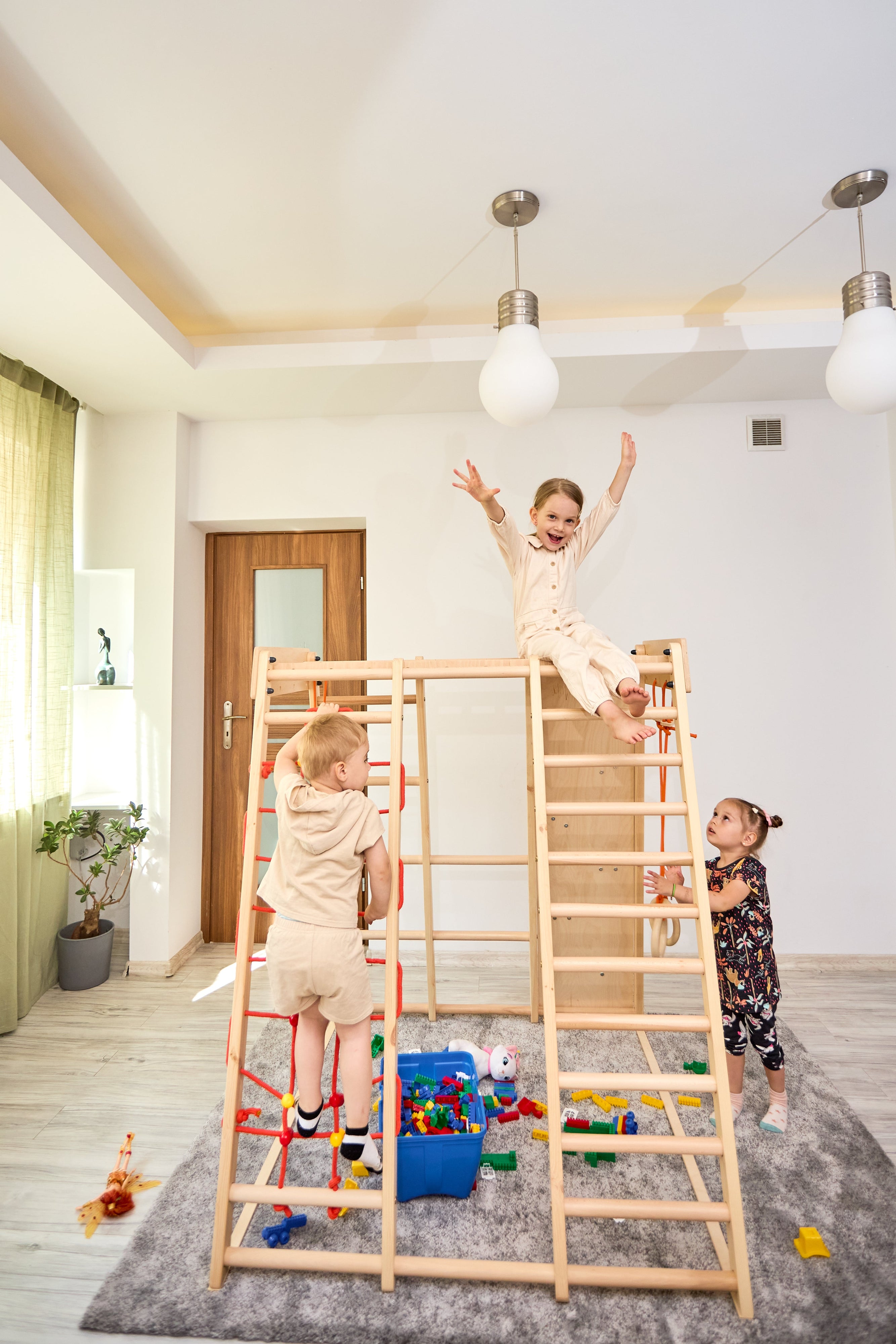 Strutture da arrampicata multifunzionali, strutture da arrampicata per bambini, parco giochi al coperto in legno per bambini, legno massiccio per i più piccoli (3)