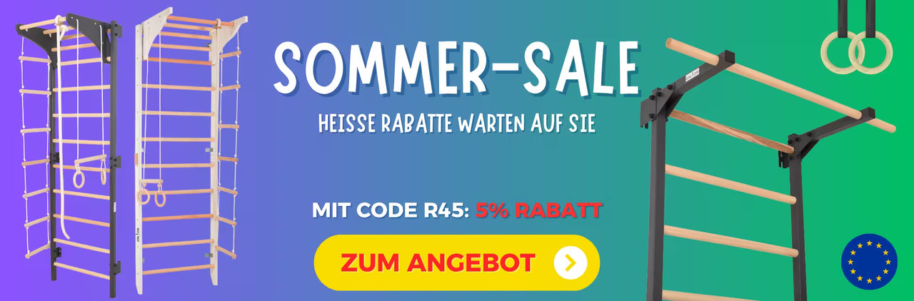 Sommer-Sale bei RINAGYM: Indoor-Sprossenwand und Fitnessgerät für Kinder und Erwachsene mit 5% Rabatt.