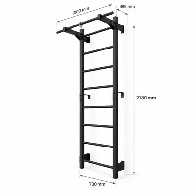 Schwarze Metall-Sprossenwand RINAGYM Steel M aus Stahl mit oberer Klimmzugstange