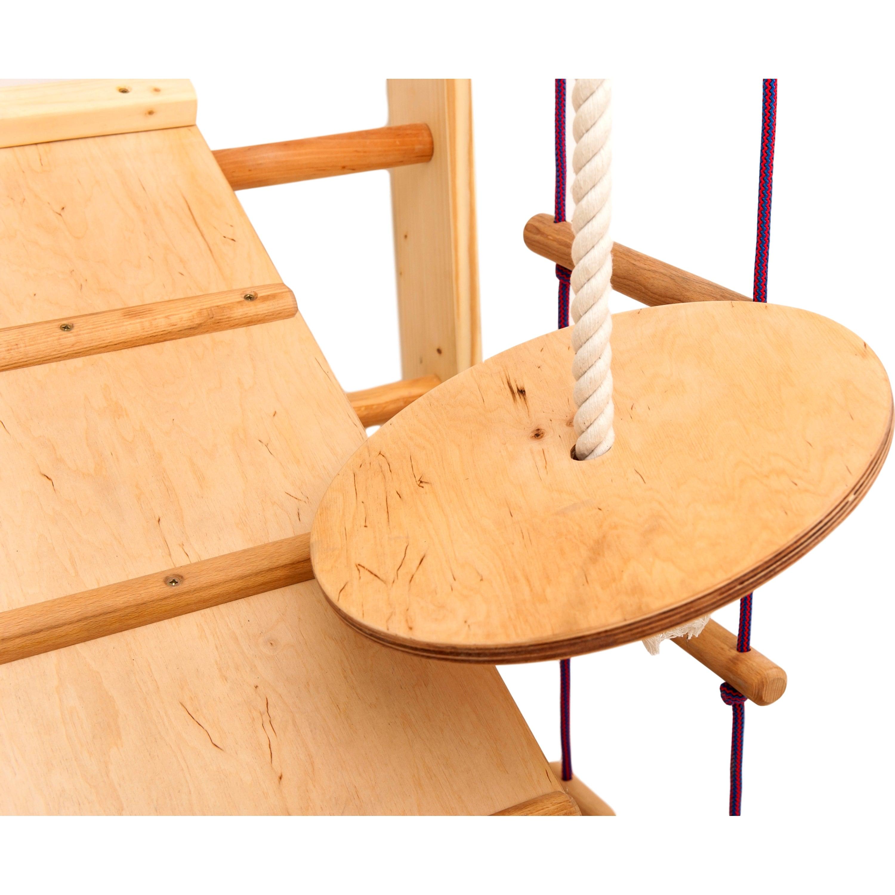 Kletterwand für Kinder mit höhenverstellbarer Stange-Indoor Klettergerüst aus Holz-Wand-Reck, Stange, Gymnastik-Ringe, Kletterseil, schwedische Leiter - RINAGYM GmbH