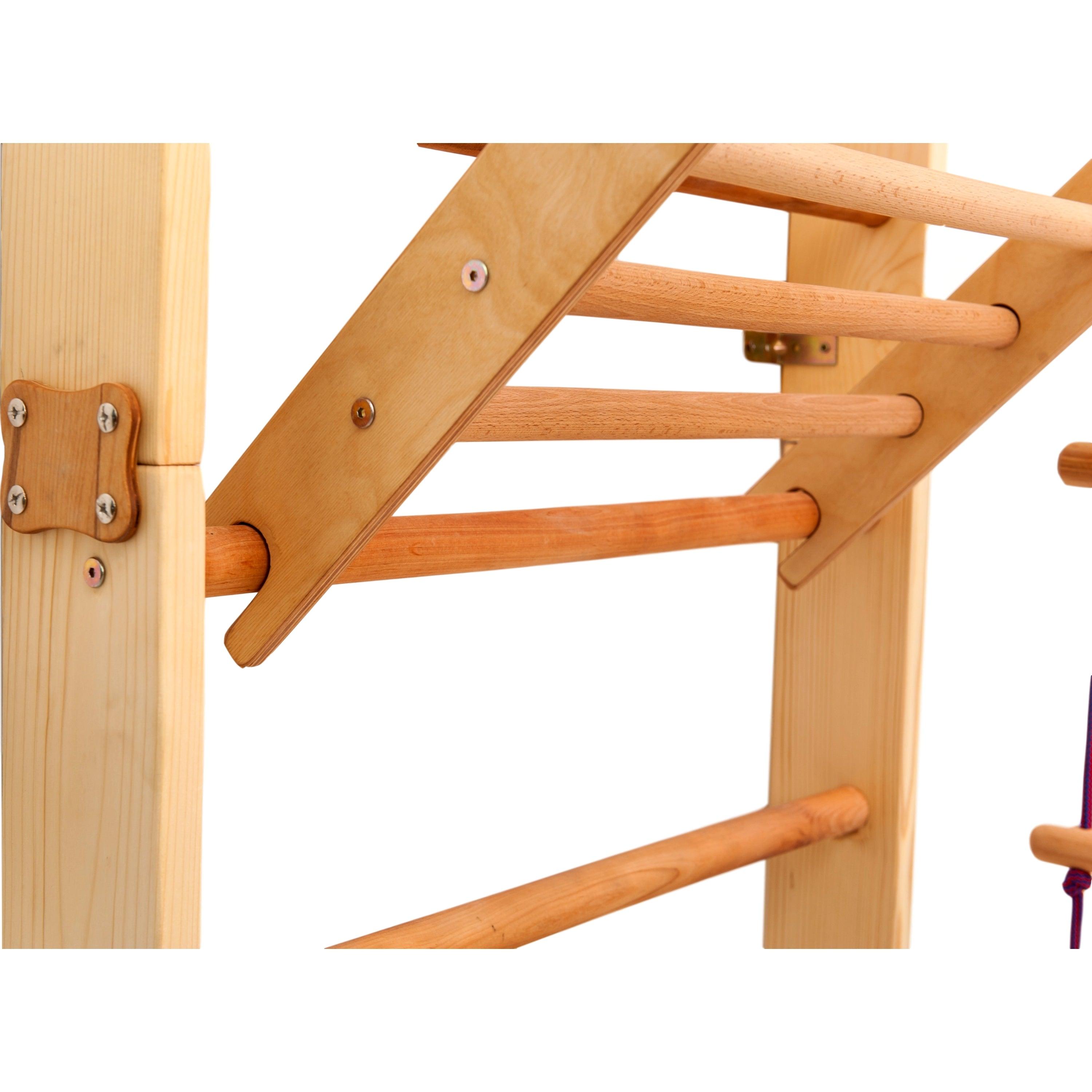 Kletterwand für Kinder-Indoor Klettergerüst aus Holz-Wand-Reck, Stange, Gymnastik-Ringe, Kletterseil, Abnehmbarer Balken, schwedische Leiter, Rutsche - RINAGYM GmbH