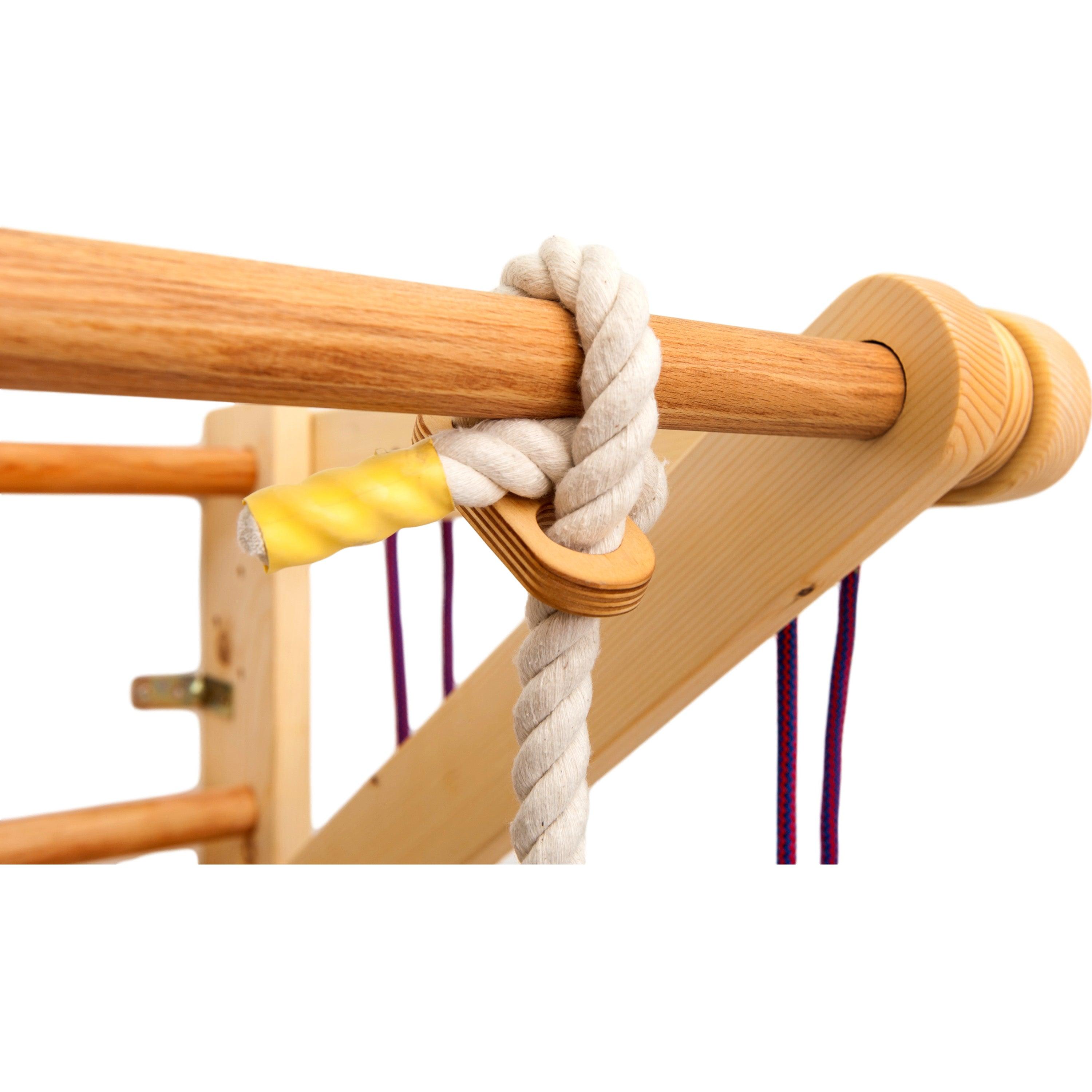 Kletterwand für Kinder mit höhenverstellbarer Stange-Indoor Klettergerüst aus Holz-Wand-Reck, Stange, Gymnastik-Ringe, Kletterseil, schwedische Leiter - RINAGYM GmbH