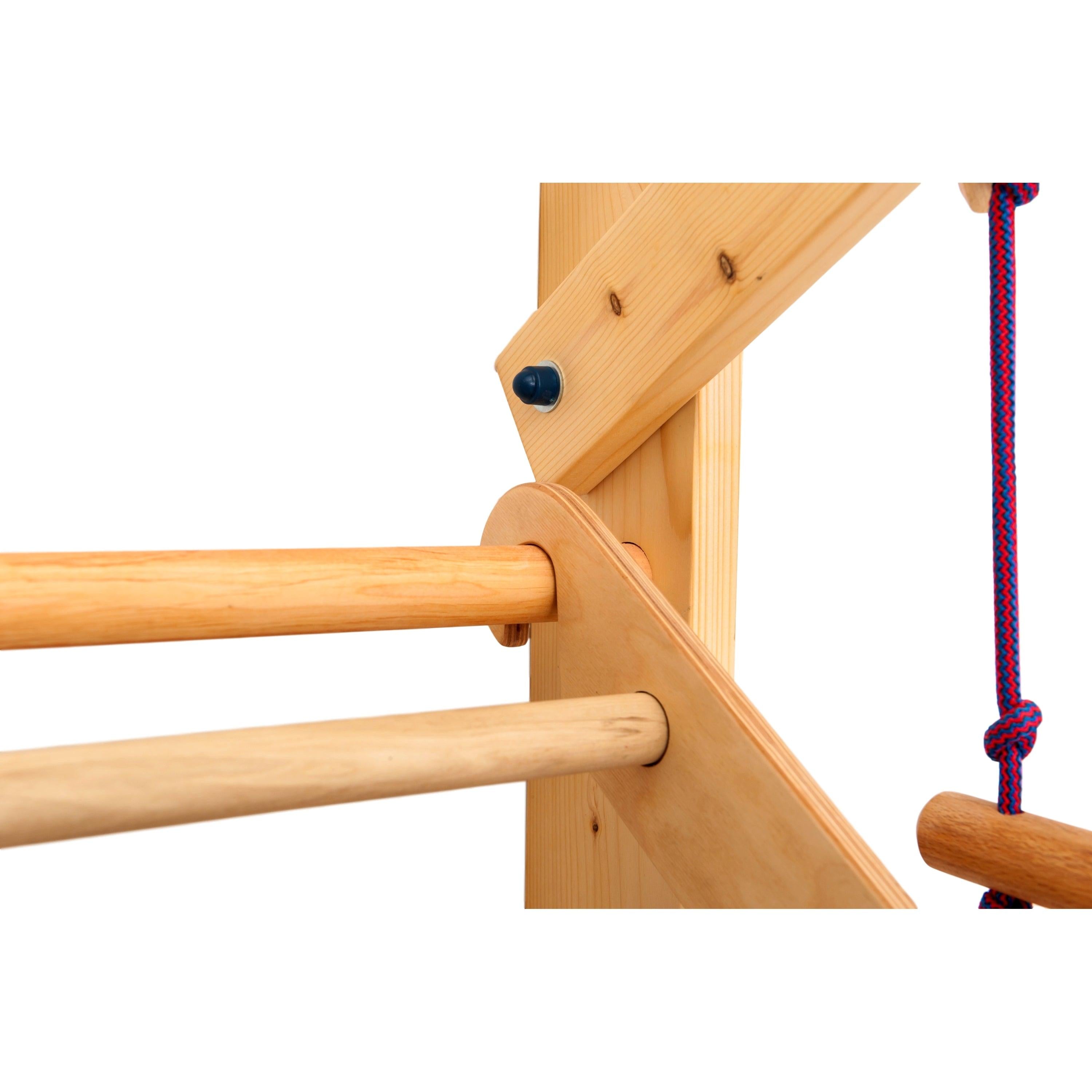 Kletterwand für Kinder-Indoor Klettergerüst aus Holz-Wand-Reck, Stange, Gymnastik-Ringe, Kletterseil, Abnehmbarer Balken, schwedische Leiter, Rutsche - RINAGYM GmbH