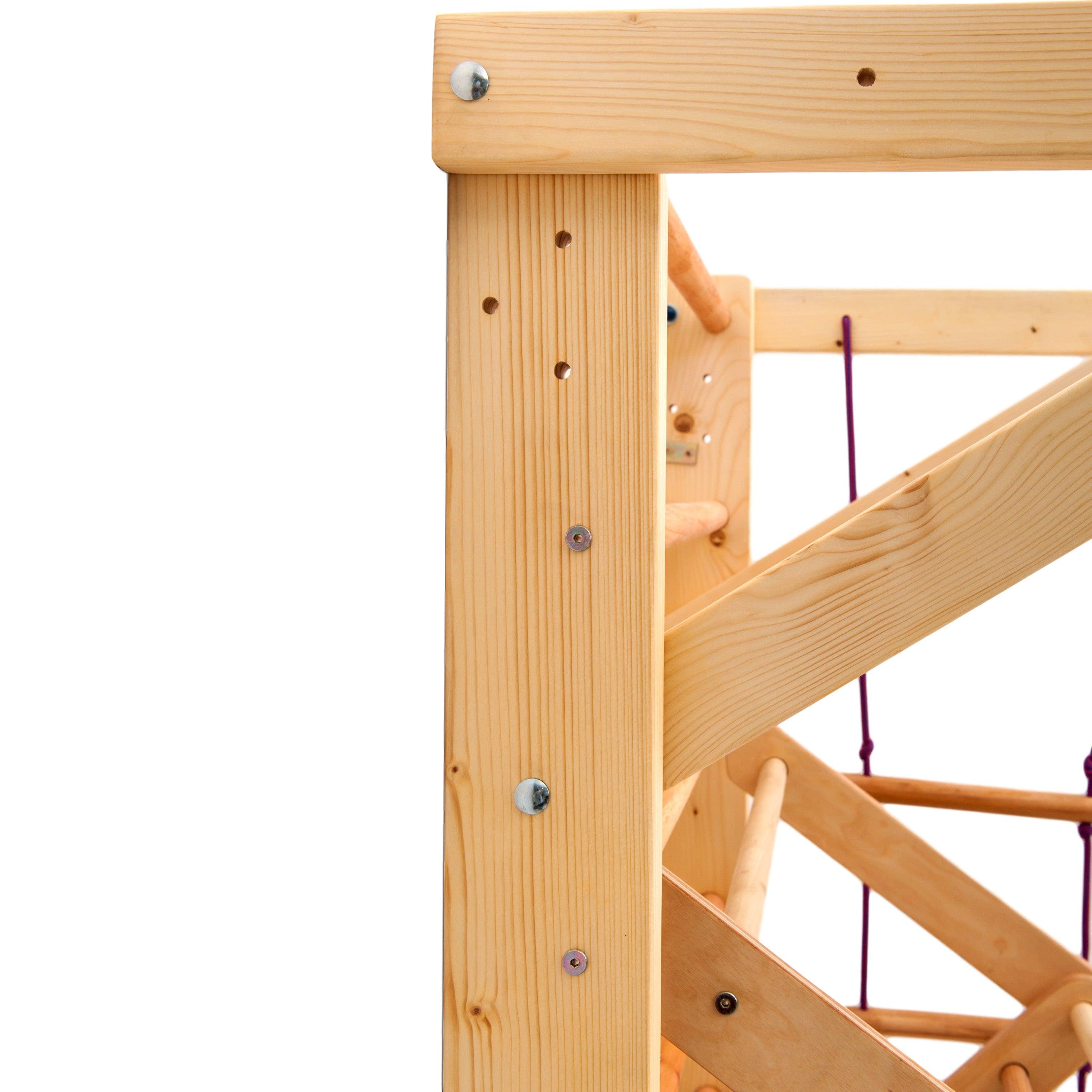 Kletterwand für Kinder - Indoor Klettergerüst aus Holz - Wand-Reck, Stange, Gymnastik-Ringe, Kletterseil, schwedische Leiter, Schaukel, Montagesatz. - RINAGYM GmbH