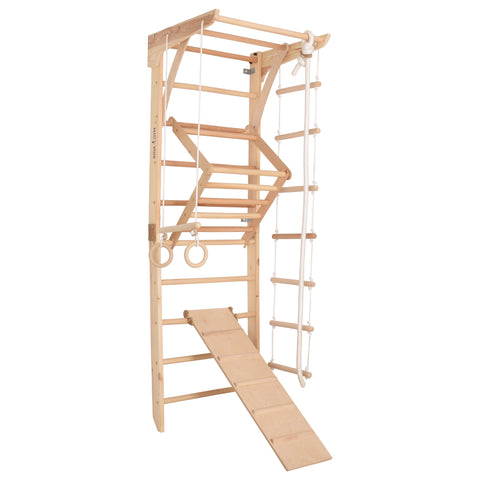 RINAGYM Parco Giochi per Bambini - Set Palestra da Interno ed Esterno per Gioco, Ginnastica ed Esercizi - Asta, Anelli, Corda per Arrampicata, Monkey Bar, Trave, Spalliera, Altalena, Scivolo - 2+ Anni (Kinder 3)