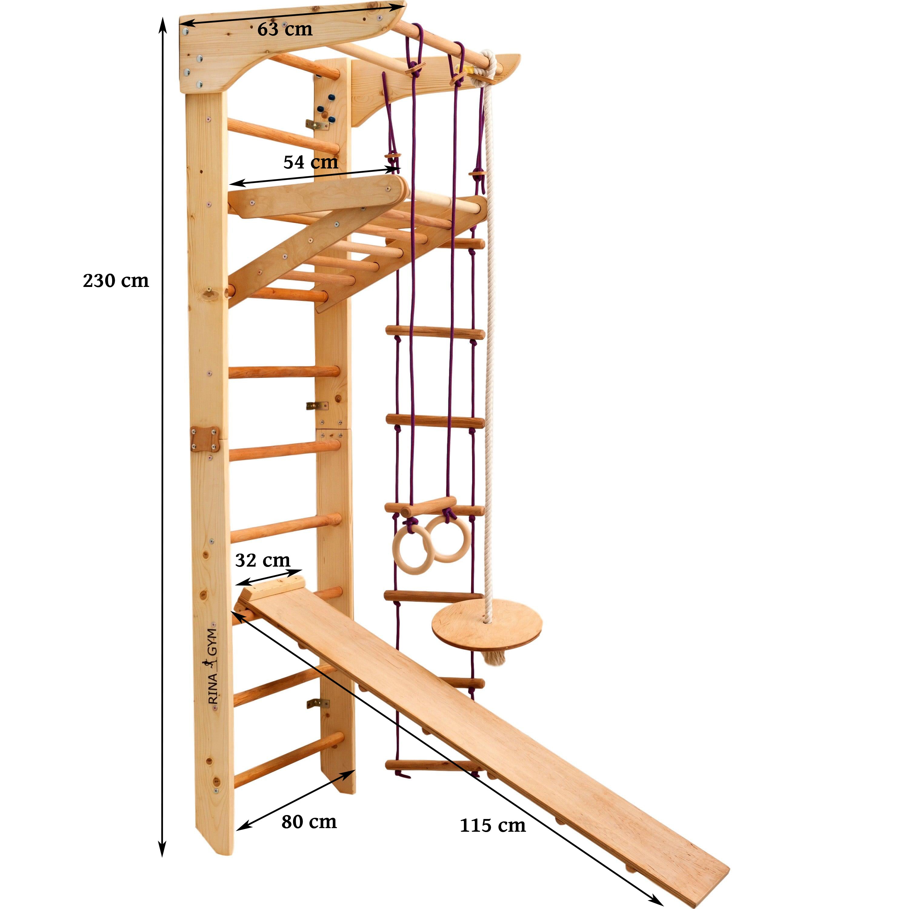 RINAGYM Parco Giochi per Bambini - Set Palestra da Interno ed Esterno per Gioco, Ginnastica ed Esercizi - Asta, Anelli, Corda per Arrampicata, Monkey Bar, Trave, Spalliera, Altalena, Scivolo - 2+ Anni (Kinder 3)