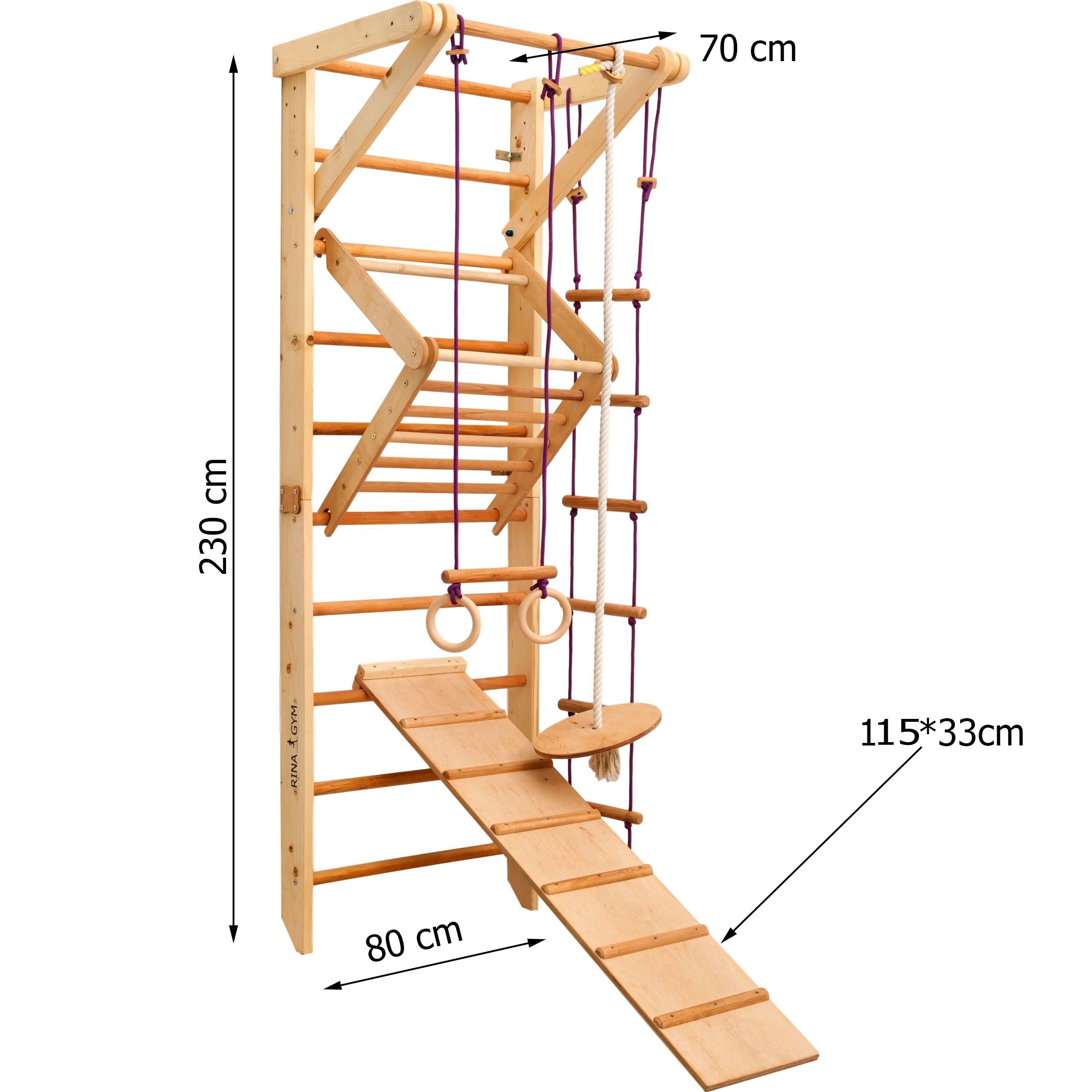 Kletterwand für Kinder-Indoor Klettergerüst aus Holz-Wand-Reck, Stange, Gymnastik-Ringe, Kletterseil, Abnehmbarer Balken, schwedische Leiter, Rutsche - RINAGYM GmbH