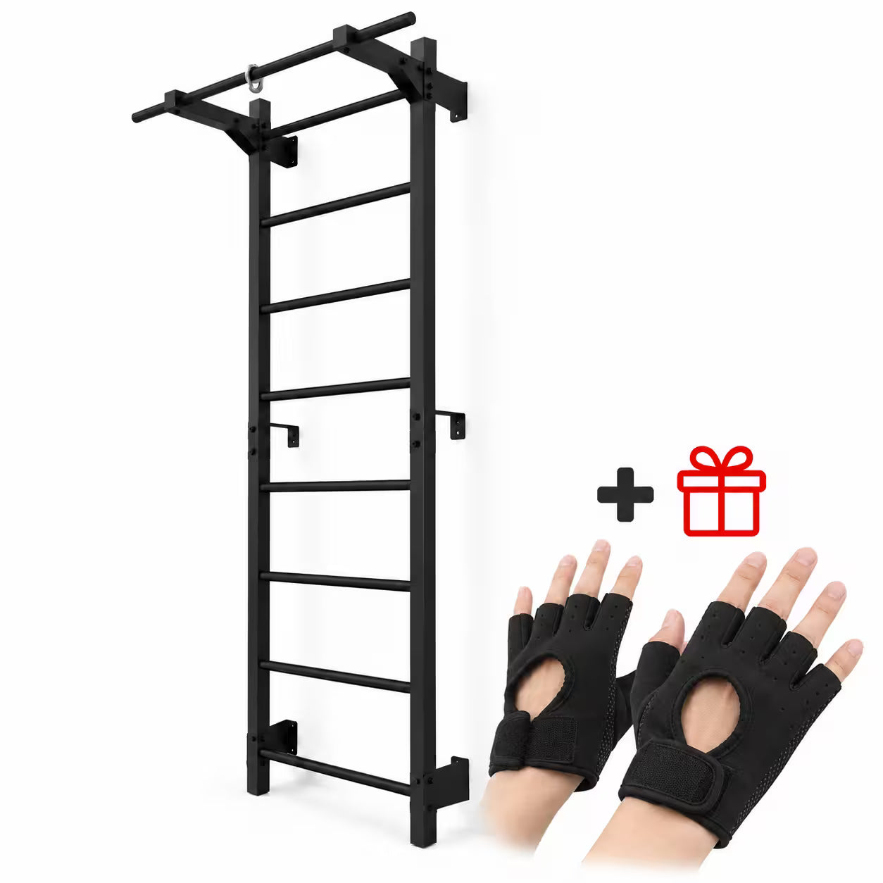 Metall-Sprossenwand RINAGYM Steel M 213 cm mit Klimmzugstange, Schwarz