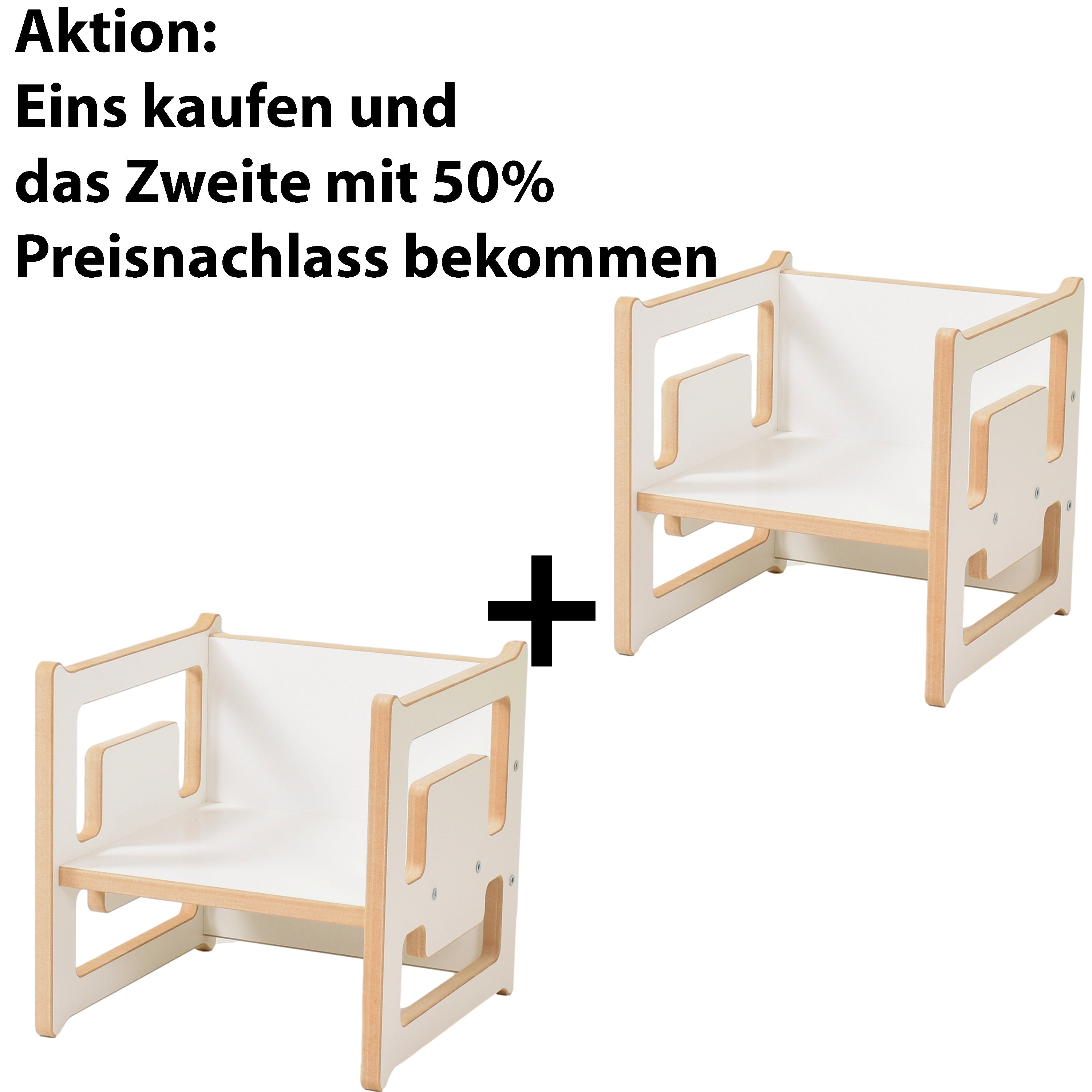 Sgabello e sedia reversibili con 3 altezze di seduta - sgabello multifunzionale per bambini - legno bianco