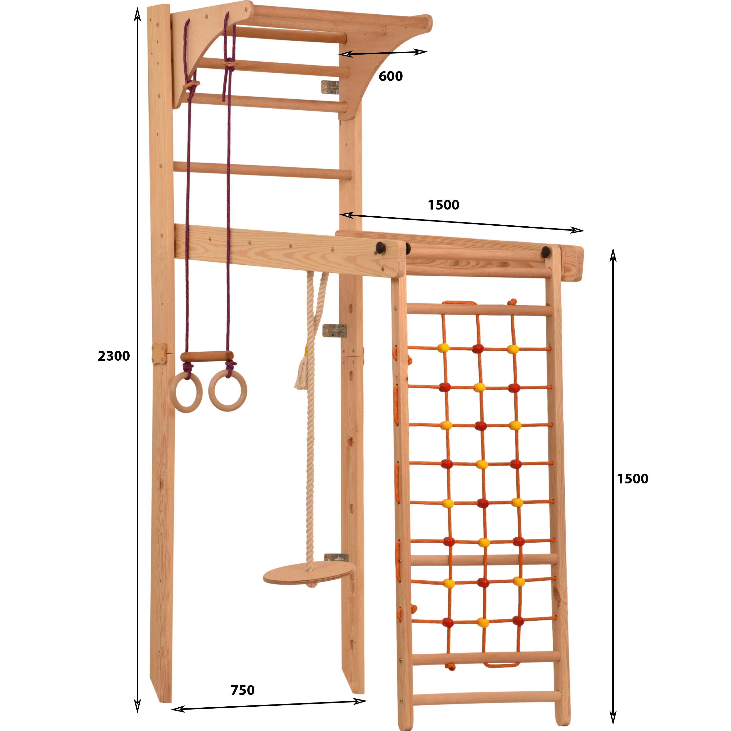 Parete d'arrampicata Rinagym per bambini e adulti - Spalliera per cameretta - Parco giochi interno in legno - struttura per arrampicata - corda per arrampicata - fino a 100 kg