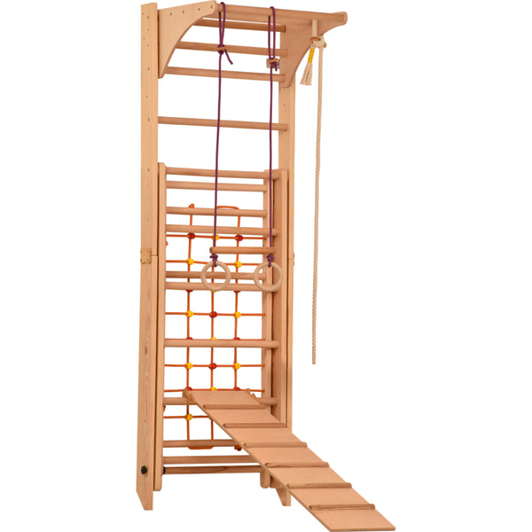 RINAGYM Kletterwand Indoor – Sprossenwand aus Holz mit Kletterseil – für gemeinsames Heimtraining von die ganze Familie