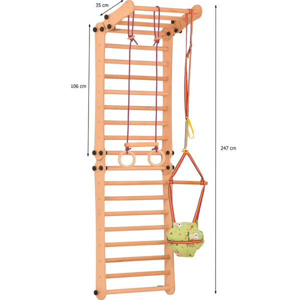 Modulares Klettergerüst für Heimtraining – Indoor Sprossenwand mit Netz, Hangelleiter & Turnringen – freistehend oder wandmontierbar – bis 75 kg 3P9P9P