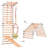 Climbing wall for children 2 in 1 - Climbing frame with Swedish climbing wall made of wood with 4 parts: a jumper, a net, gymnastic rings, a Swedish ladder, a slide. Indoor climbing frame for toddlers (3P9P9P+SLIDE-WHITE)