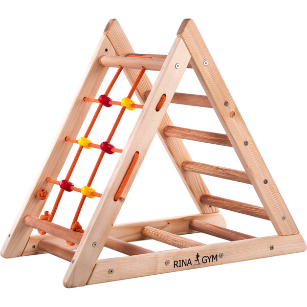 Kletterdreieck für Kinder -Klettergerüst aus Holz - Leiter, Spielnetz - IndoorSpielplatz, Spielturm, Kletterturm für Kinder - Hält bis zu 60kg Gewicht - RINAGYM GmbH