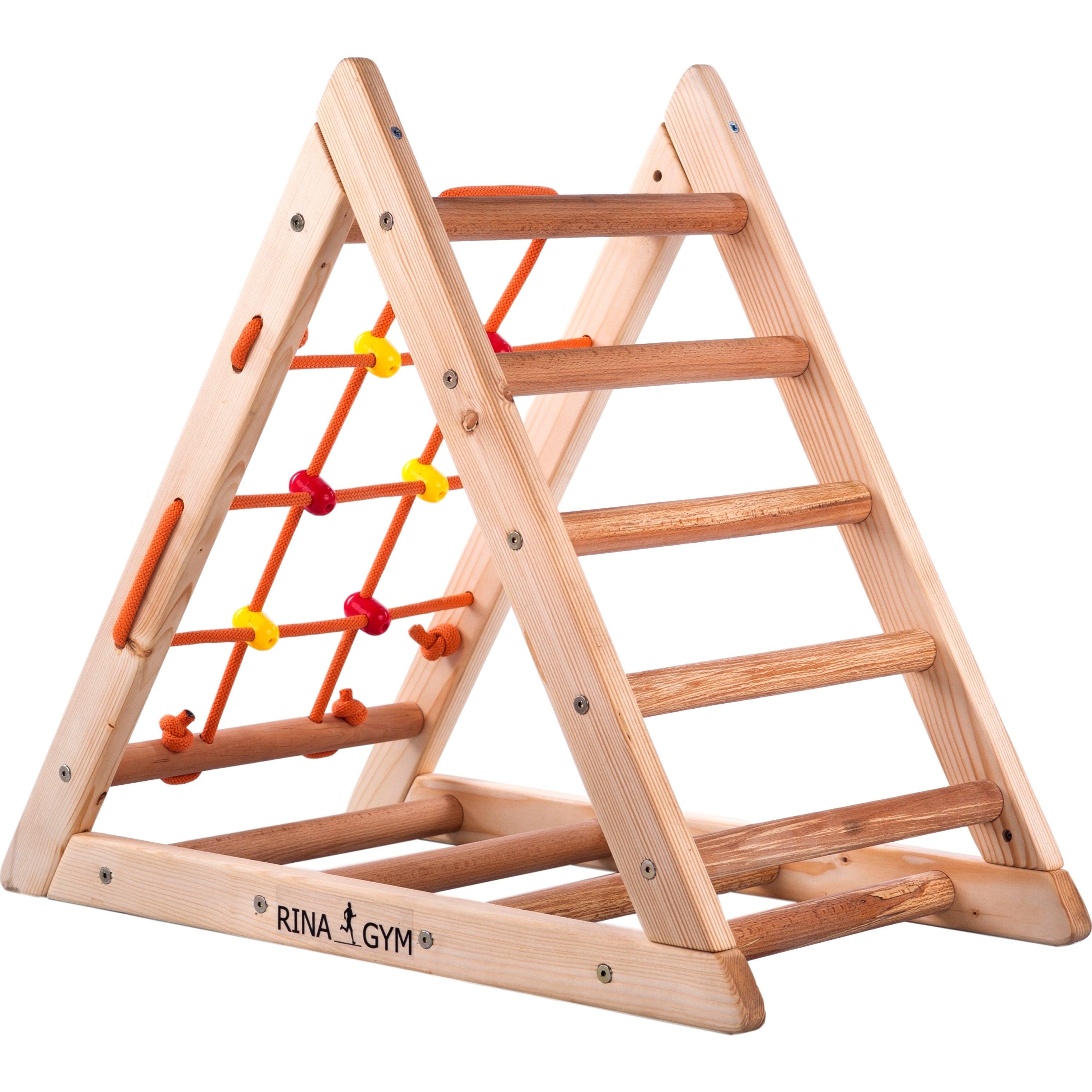 Kletterdreieck für Kinder - Klettergerüst aus Holz - Leiter, doppelseitige Rutsche, Spielnetz - Indoor-Spielplatz, Spielturm, Kletterturm für Kinder - RINAGYM GmbH