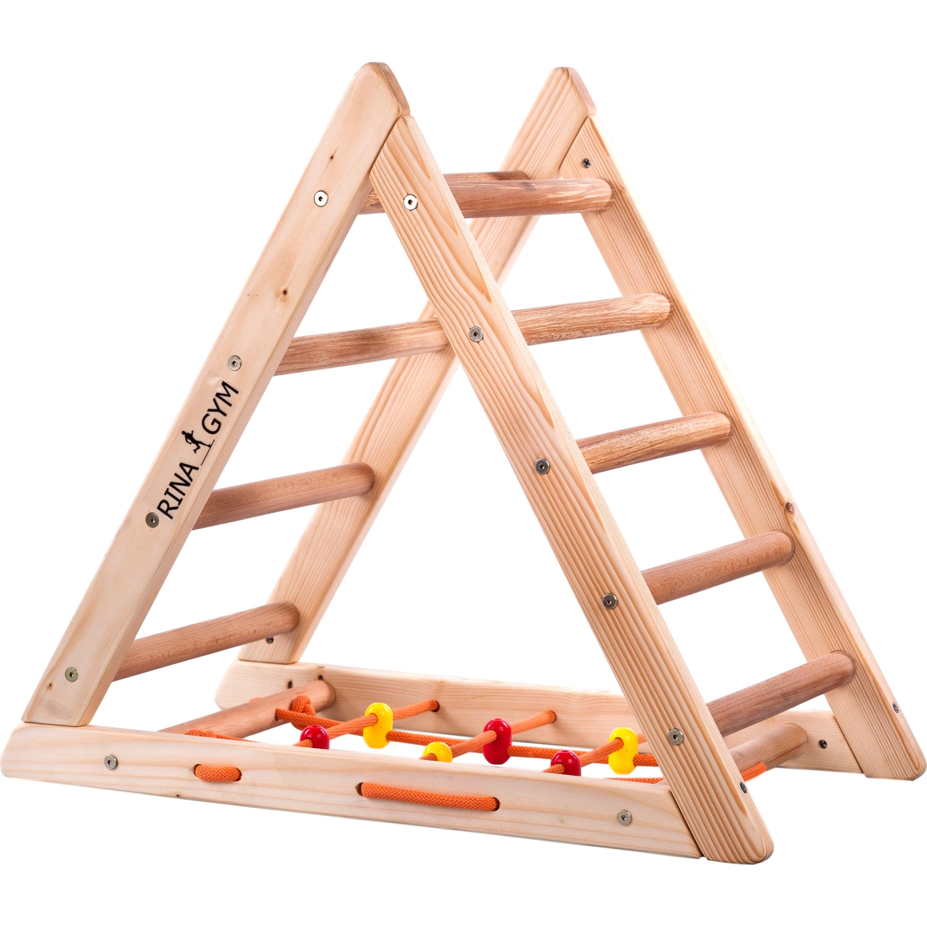 Kletterdreieck für Kinder -Klettergerüst aus Holz - Leiter, Spielnetz - IndoorSpielplatz, Spielturm, Kletterturm für Kinder - Hält bis zu 60kg Gewicht - RINAGYM GmbH