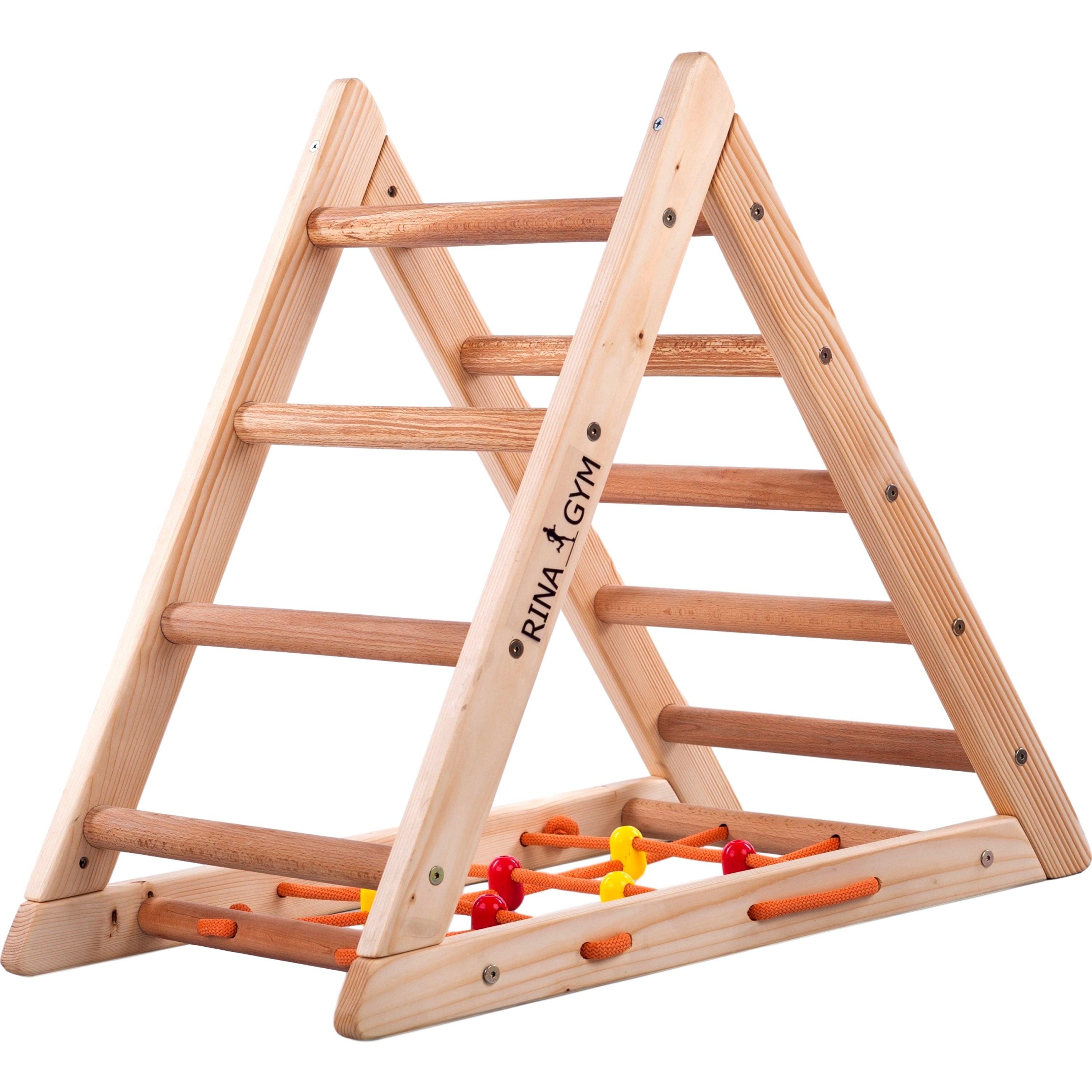 Kletterdreieck für Kinder -Klettergerüst aus Holz - Leiter, Spielnetz - IndoorSpielplatz, Spielturm, Kletterturm für Kinder - Hält bis zu 60kg Gewicht - RINAGYM GmbH