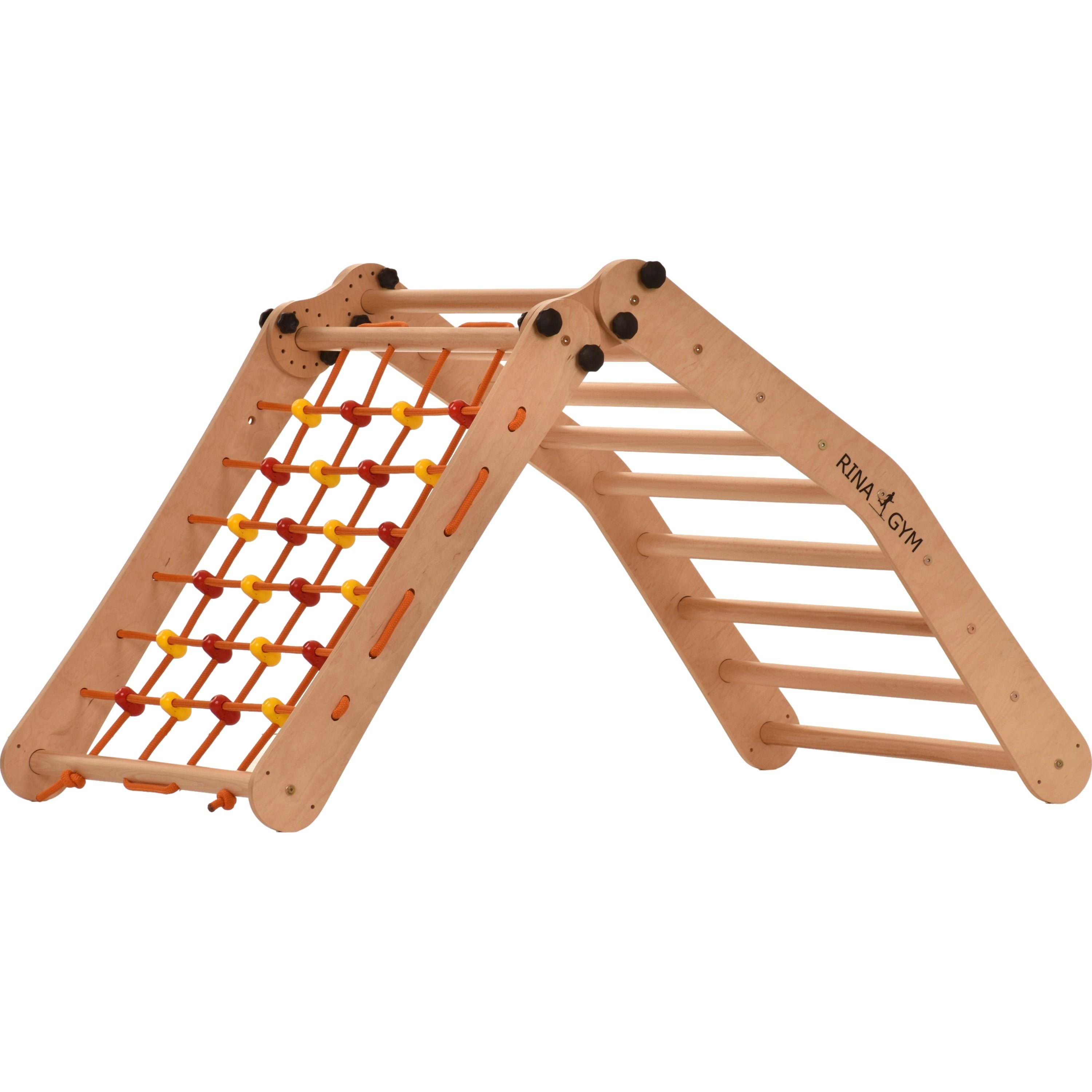 Escalade enfant Rinagym - Échelle intérieure avec filet d’escalade - Cadre en bois pliable, favorise l’équilibre - Peinture et vernis à base d’eau, Serrure de sécurité - Capacité de charge de 50 kg (9g7s)