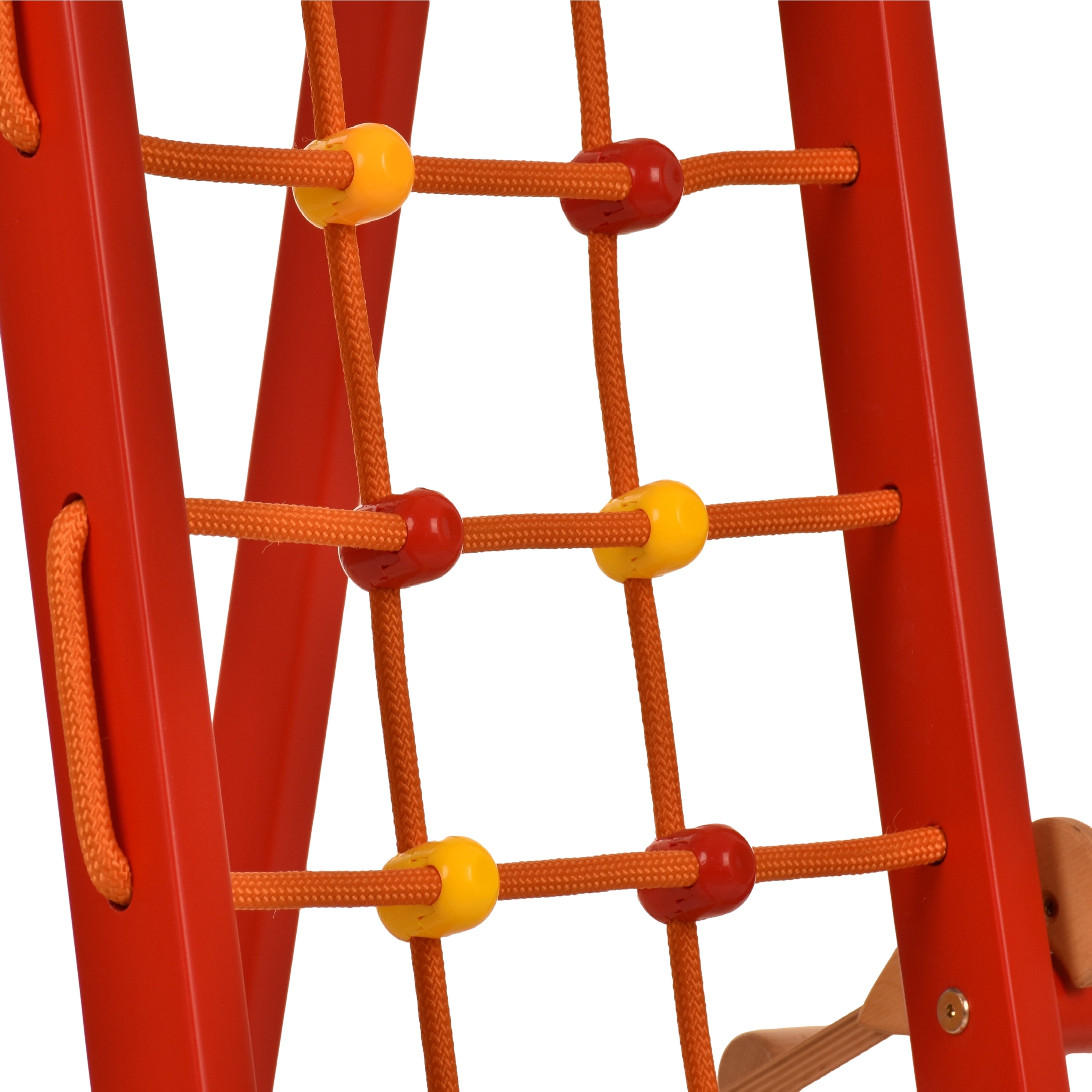 Kompaktes Indoor-Klettergerüst für Kinder & Erwachsene – Sprossenwand, Netz & Ringe – Heimtraining (Rot)