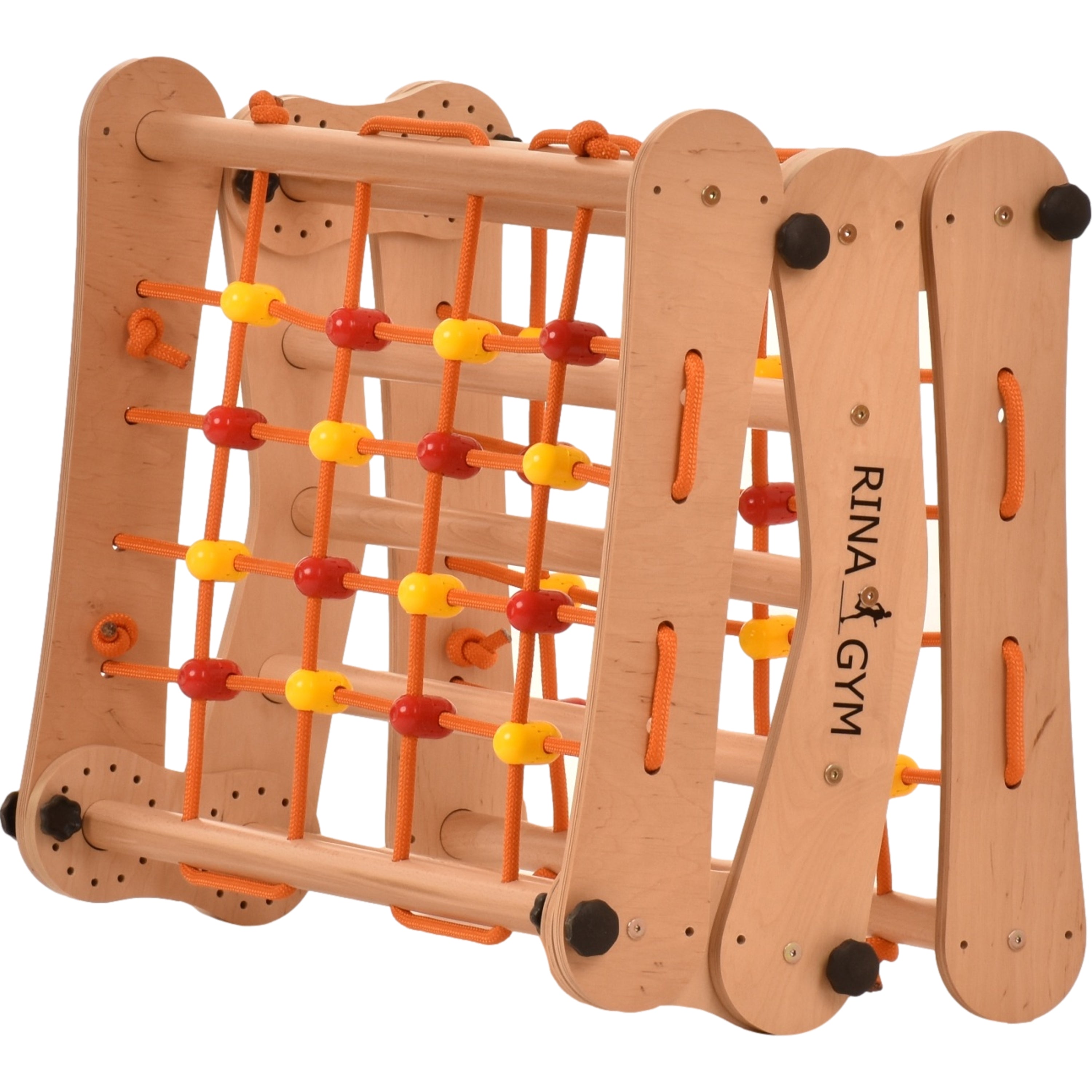 Triangolo d'arrampicata Rinagym - Scala da interno con rete da arrampicata - Parco giochi legno pieghevole per bambini, favorisce l'equilibrio - Pittura e vernice a base d'acqua, chiusura di sicurezza - Capacità di carico 50 kg (5s5g5s)