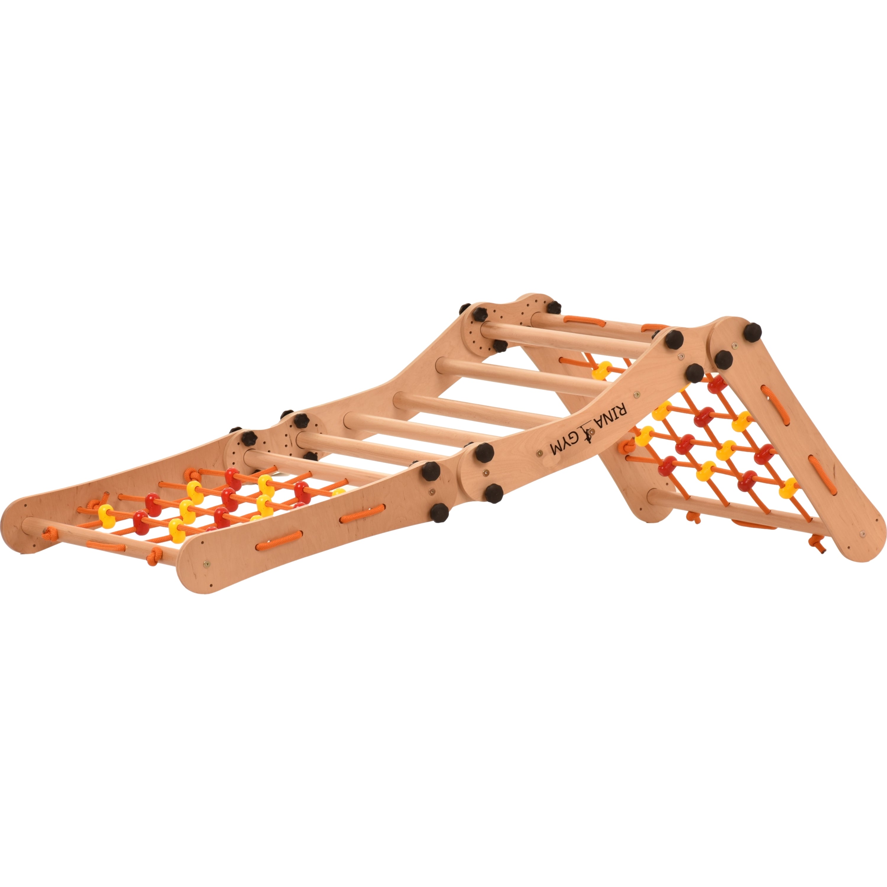 Triangolo d'arrampicata Rinagym - Scala da interno con rete da arrampicata - Parco giochi legno pieghevole per bambini, favorisce l'equilibrio - Pittura e vernice a base d'acqua, chiusura di sicurezza - Capacità di carico 50 kg (5s5g5s)