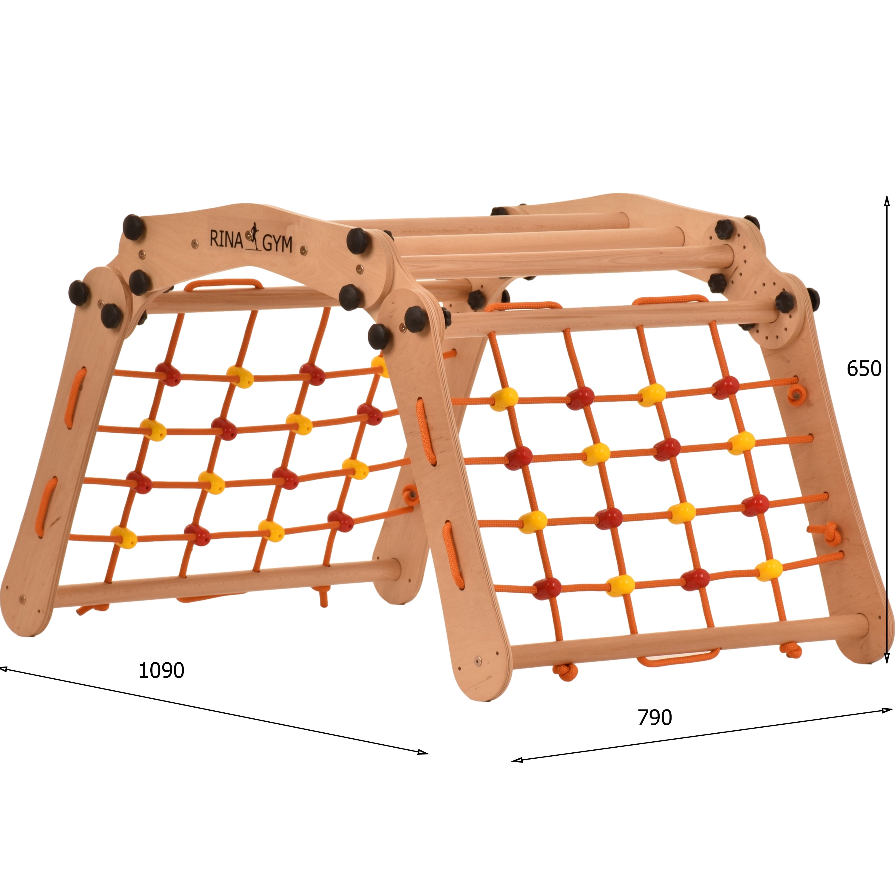 Triangolo d'arrampicata Rinagym - Scala da interno con rete da arrampicata - Parco giochi legno pieghevole per bambini, favorisce l'equilibrio - Pittura e vernice a base d'acqua, chiusura di sicurezza - Capacità di carico 50 kg (5s5g5s)