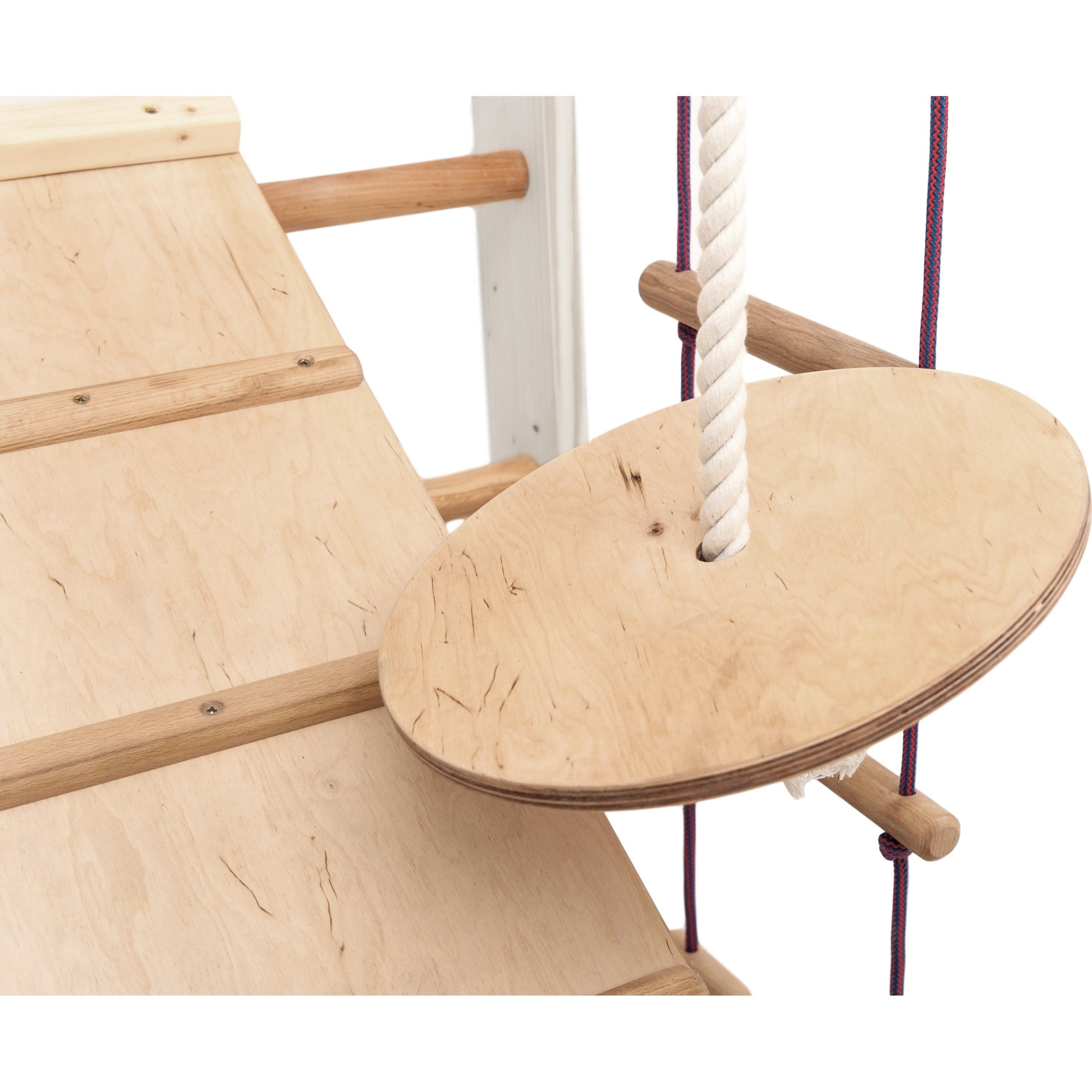 RINAGYM Gymnastics Play Set for Kids - Wooden Indoor & Outdoor Jungle Gym - Wall & Monkey Bars, Pole, Gymnastic Rings, Climbing Rope, Removable Beam, Swedish Ladder, Swing - Children 2yrs & Up (Kinder 2 white)