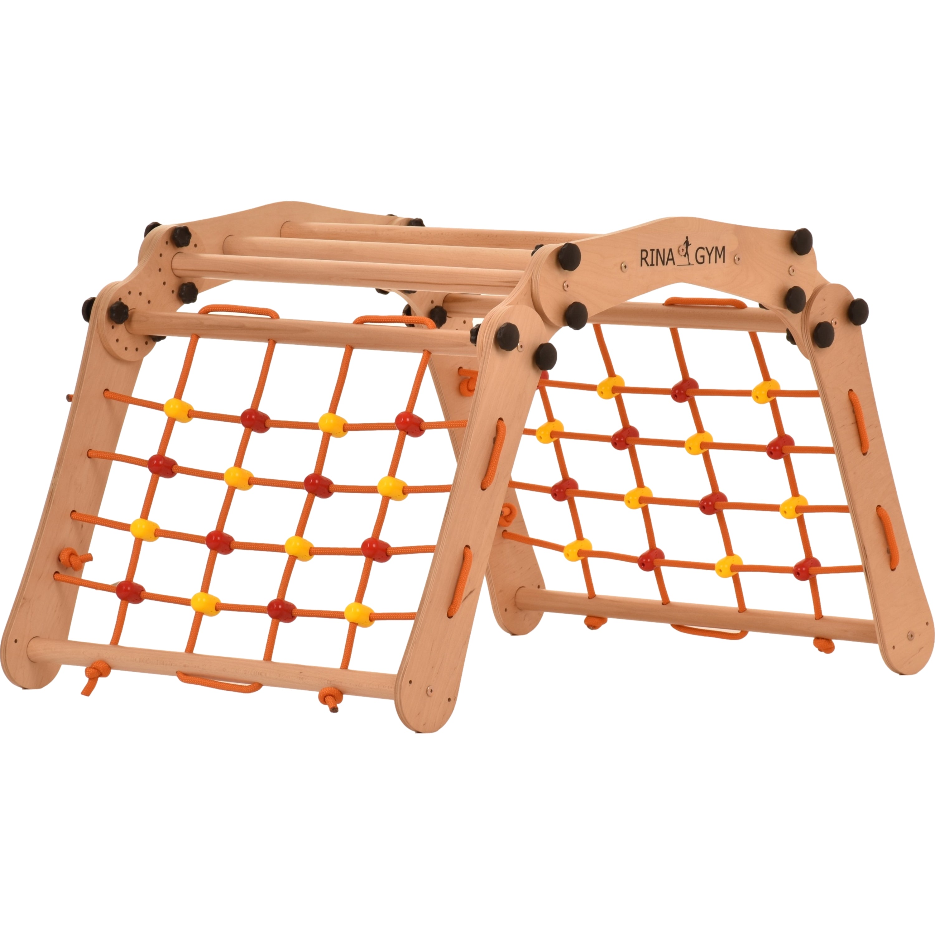 Triangolo d'arrampicata Rinagym - Scala da interno con rete da arrampicata - Parco giochi legno pieghevole per bambini, favorisce l'equilibrio - Pittura e vernice a base d'acqua, chiusura di sicurezza - Capacità di carico 50 kg (5s5g5s)
