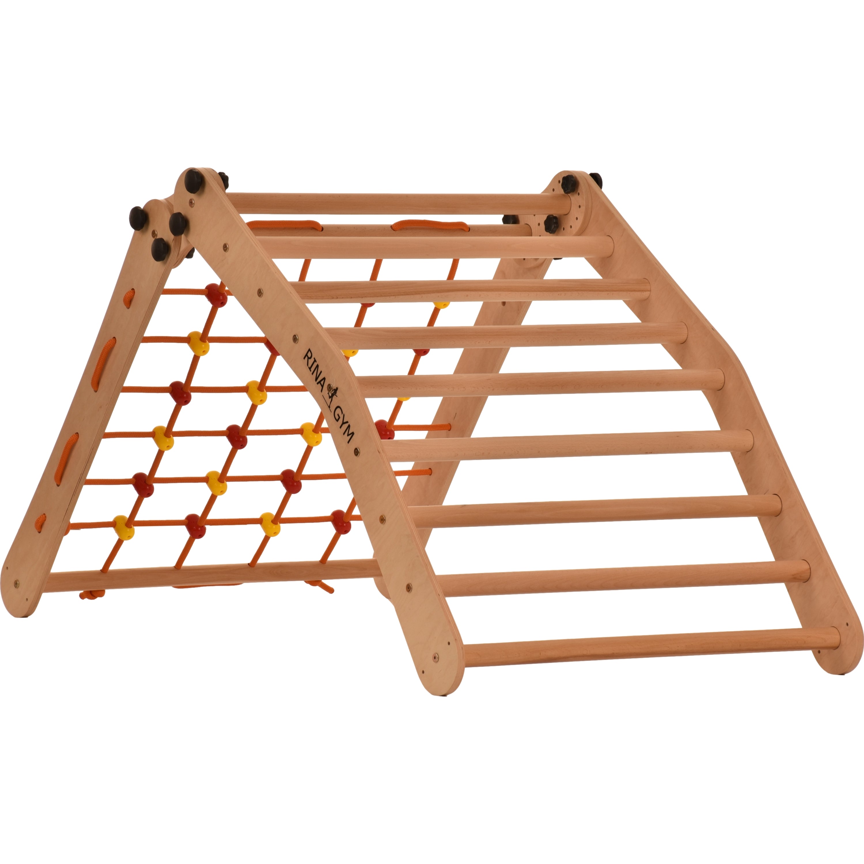 Escalade enfant Rinagym - Échelle intérieure avec filet d’escalade - Cadre en bois pliable, favorise l’équilibre - Peinture et vernis à base d’eau, Serrure de sécurité - Capacité de charge de 50 kg (9g7s)