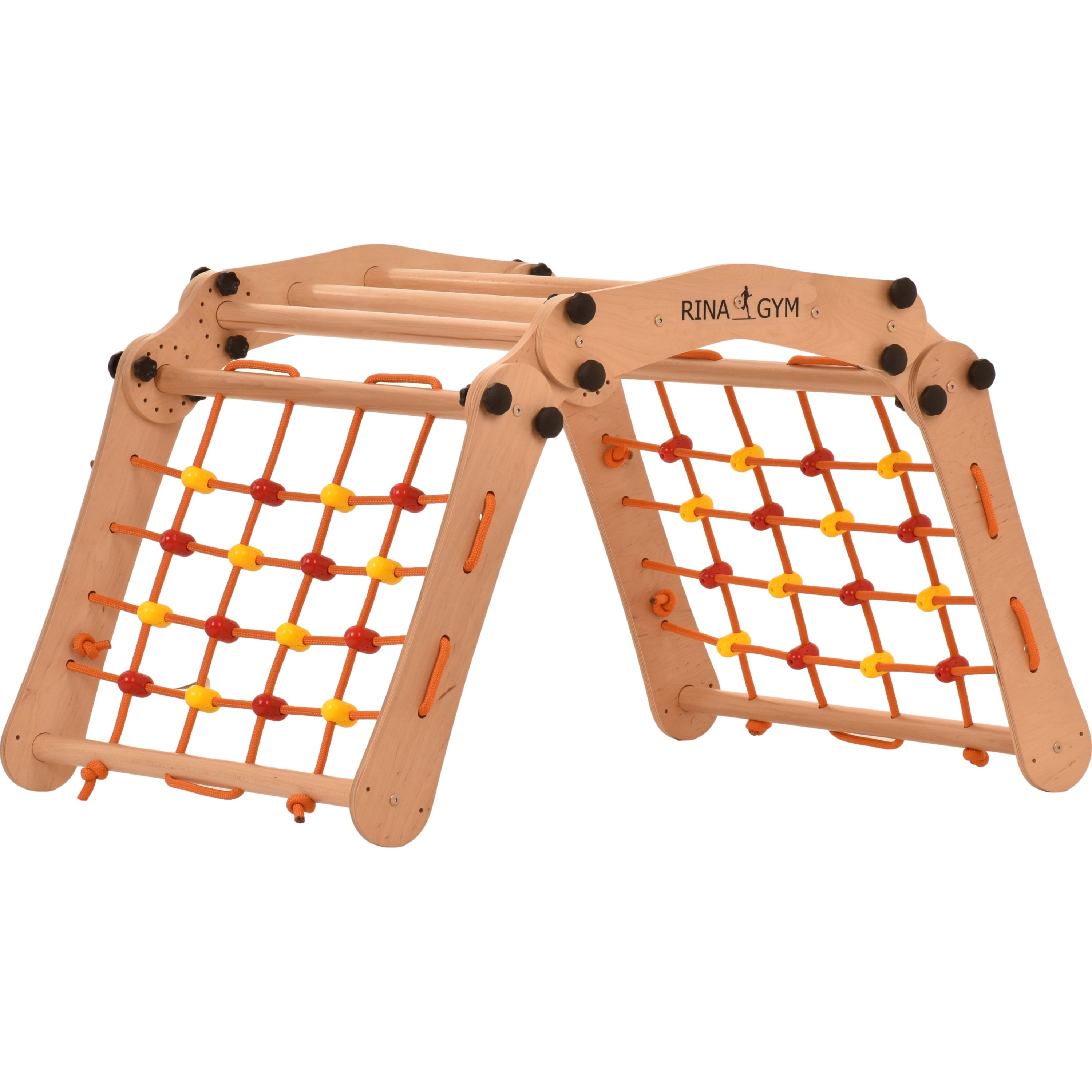 Triangolo d'arrampicata Rinagym - Scala da interno con rete da arrampicata - Parco giochi legno pieghevole per bambini, favorisce l'equilibrio - Pittura e vernice a base d'acqua, chiusura di sicurezza - Capacità di carico 50 kg (5s5g5s)
